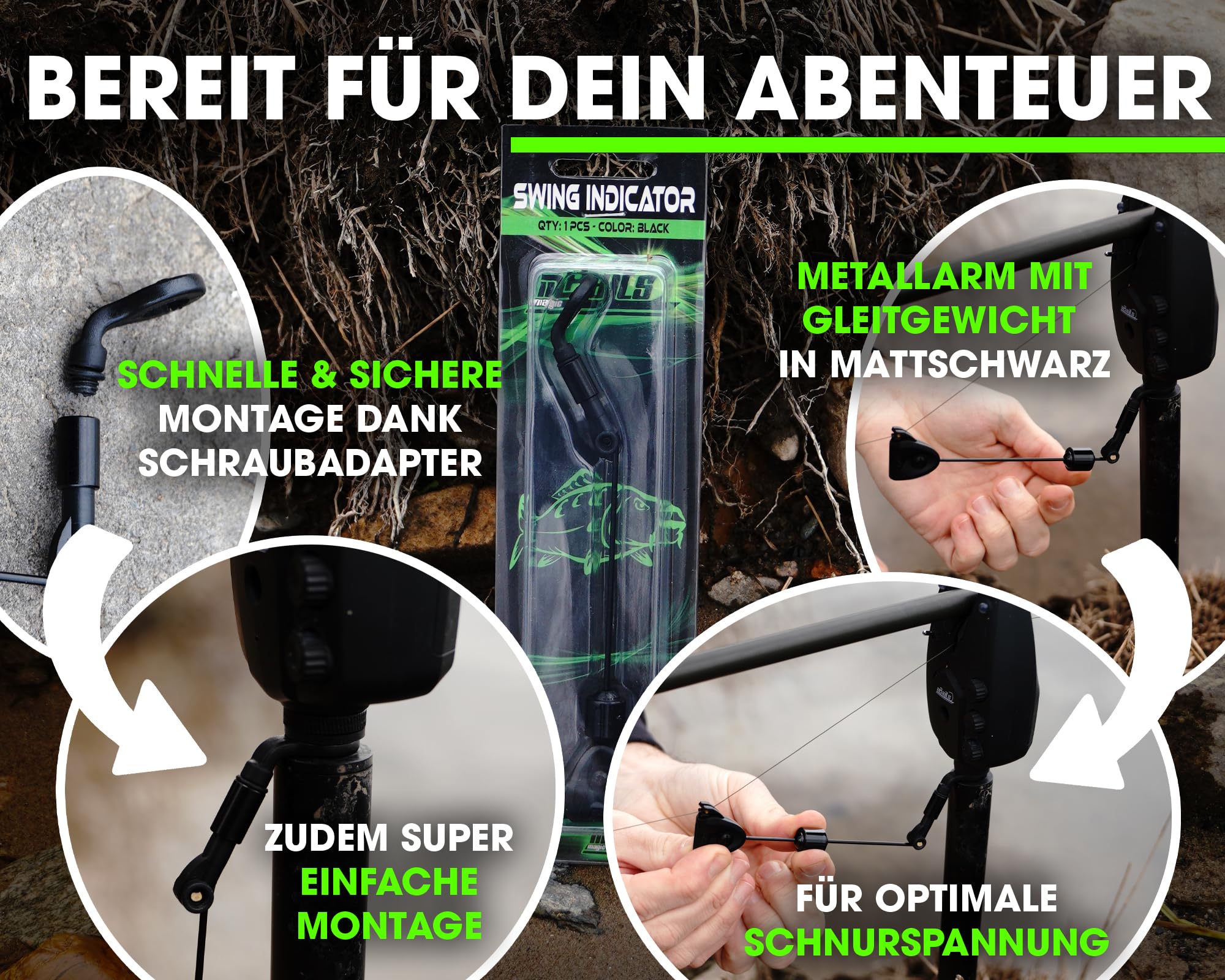 Angel-Berger Magic Baits Mini Swing Indicator Black Pendel Bissanzeiger Hanger Bite Indicator