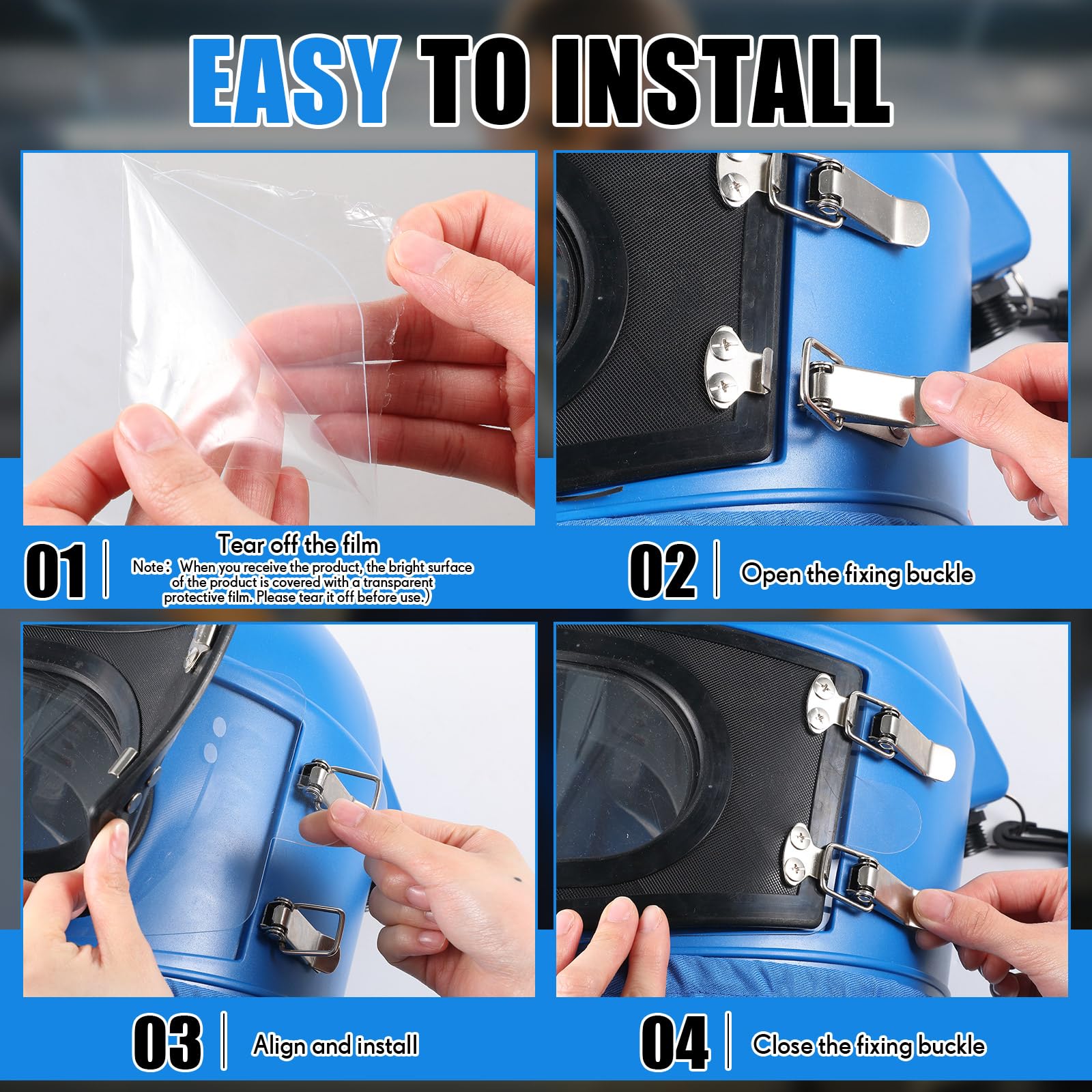 Kingdder 20 Stück Sandstrahlhaube Ersatz Außenlinse Air Feed Sandstrahl Helm Visiere Klare PVC-Folie Schutzlinsenschutz für blaues Sandstrahlen ausgestattet