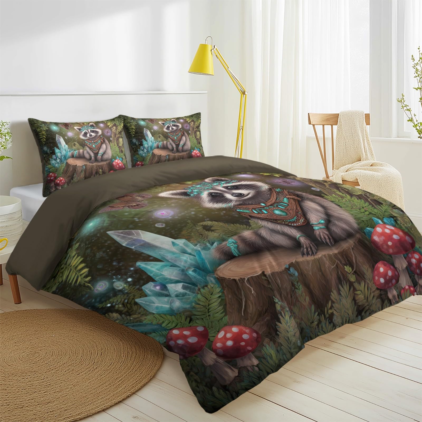 Komplet pościeli 155 x 220 cm, brązowa, petrol Fantasy Wood, miękka, antyalergiczna, magiczna, z zamkiem błyskawicznym, 2 poszewki na poduszkę 80 x 80 cm, dla dzieci, dorosłych, młodzieży