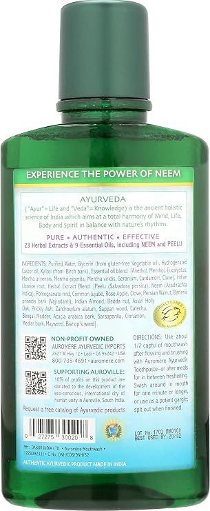 Auromere Ayurvedic Natural Mouthwash with Neem & Peelu - 16 Fl Oz, 2 Pack