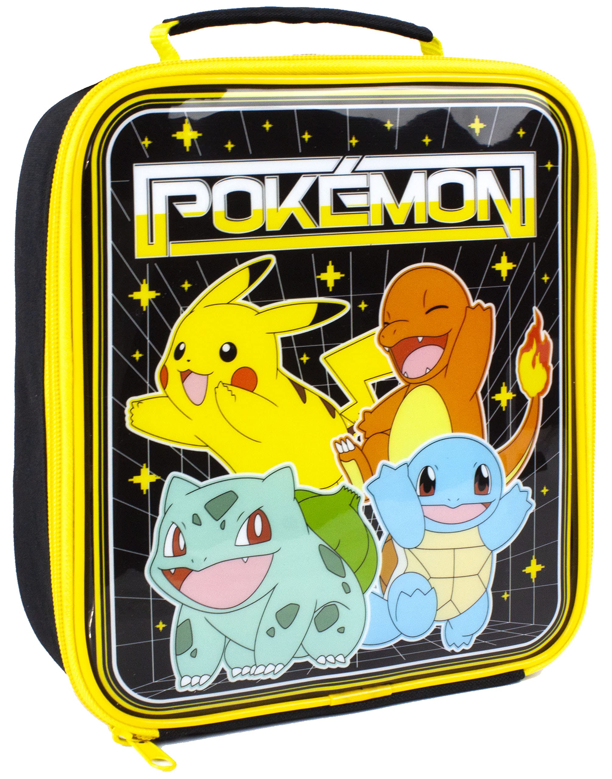 Pokemon Lunchtaschen-Set | Abenteuer mit Pikachu, Bulbasaur, Squirtle, Charmander | 5-teilige Schulessentasche mit BPA-freier Wasserflasche und Snacktöpfen | Spaß in Einheitsgröße