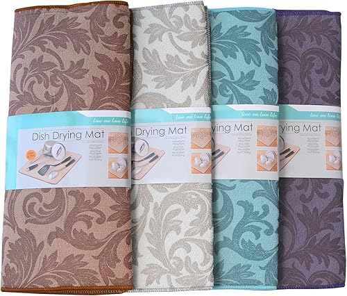 Tapete de secado de platos para encimera de cocina, paquete de 4, tamaño grande de 20 x 15 pulgadas, tapete de secado de microfibra ultra