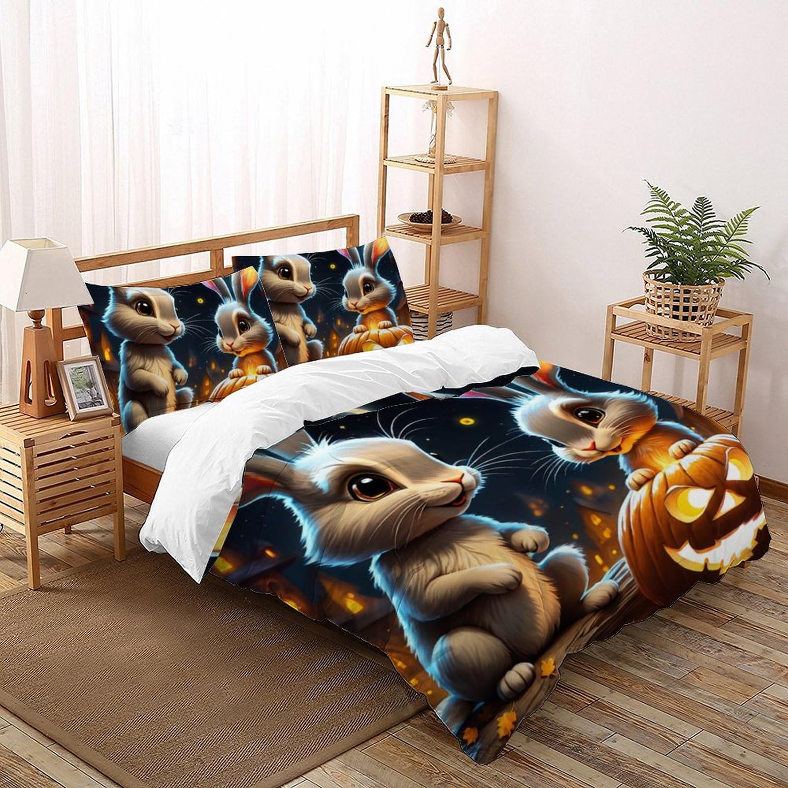 Housse de couette lapin 3 pièces en microfibre 200x200 cm avec taies