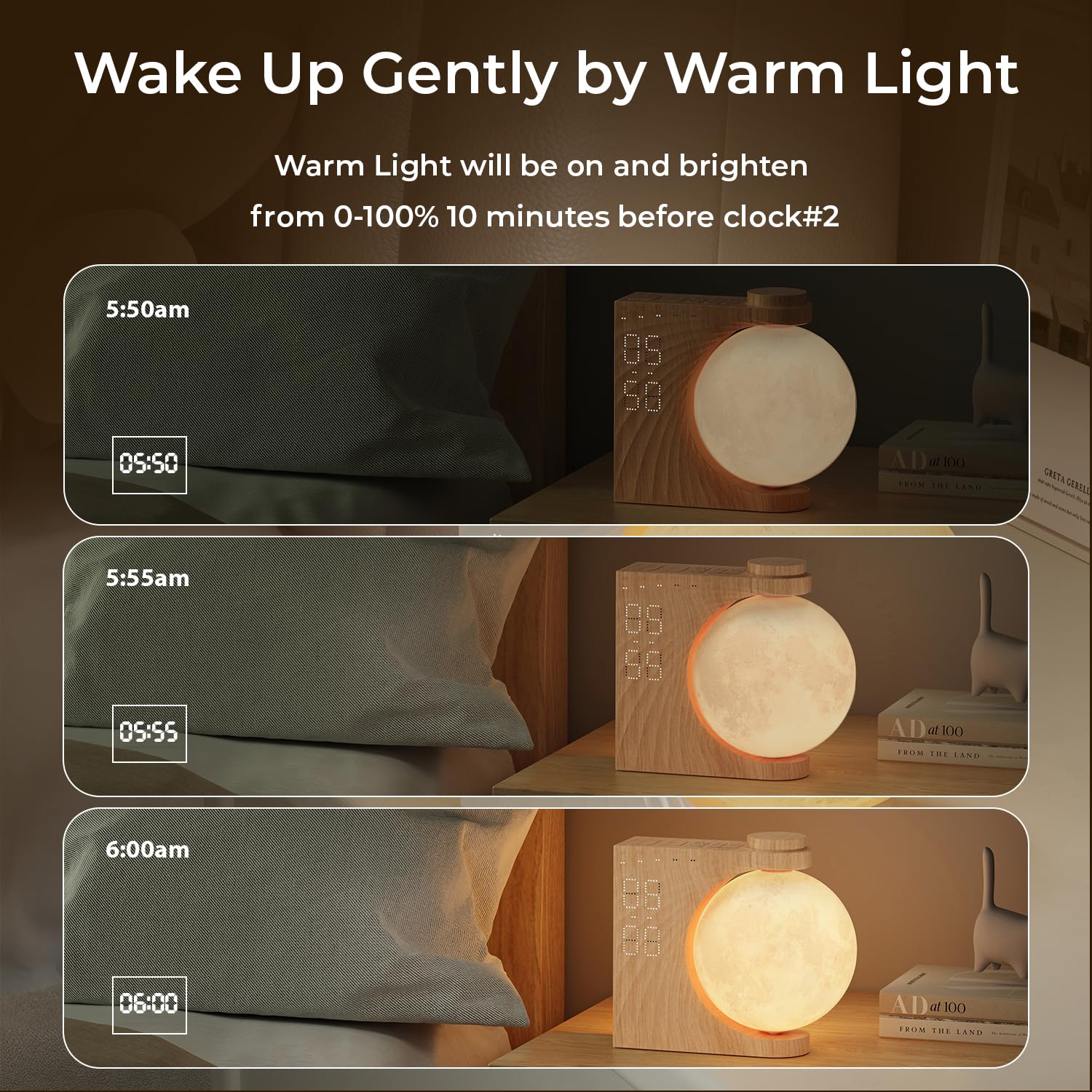 Tageslichtwecker mit 2 Wecker,Lichtwecker,Sonnenaufgang Wecker,Schlafzimmer,Wohnzimmer, Doppelalarme,Schlummerfunktion,Aufwachlicht,10 Naturgeräusche,8 Farben（Nicht aus Holz）