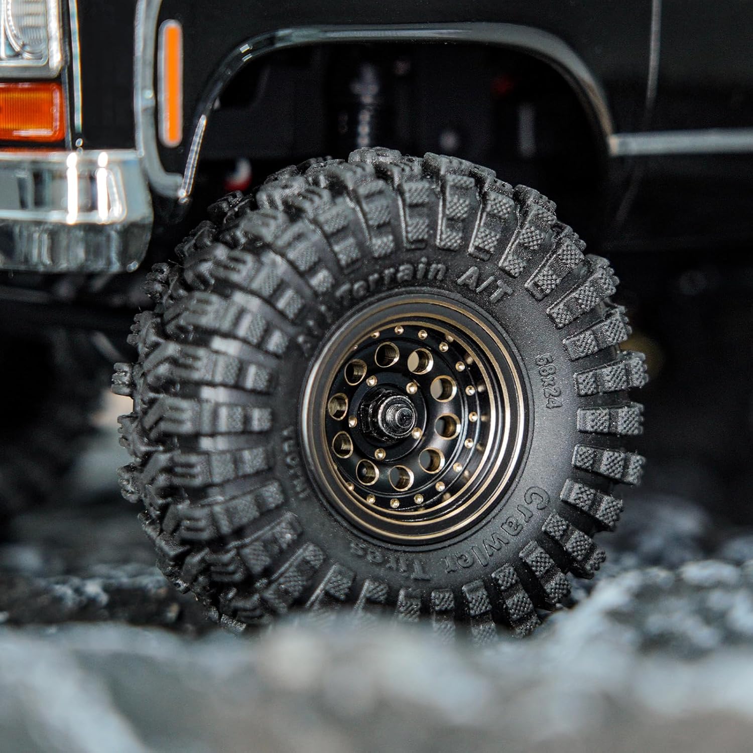 INJORA Black Coating Brass 1.0 Beadlock Wheel Tires Set for Axial SCX24 AX24 TRX4M FCX24 Upgrade 1/24 1/18 RC Crawler Car（Black）