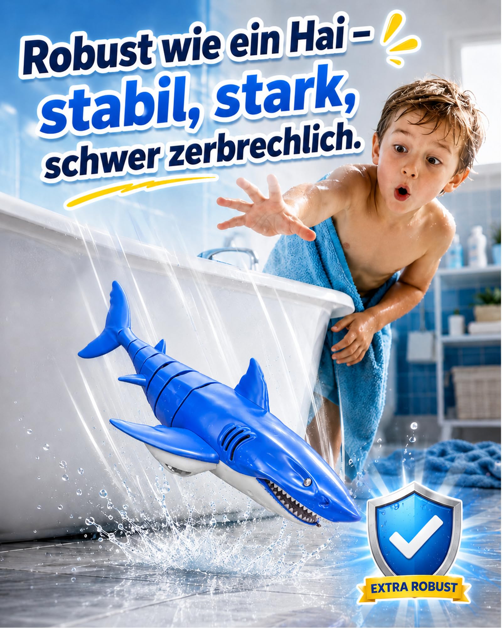 KOKODI Ferngesteuerter Robo-Hai für Kinder ab 3 Jahren – RC Wasserspielzeug mit Licht & Wasserdichter Fernbedienung, Sommerpoolspielzeug, Badespielzeug, Geburtstagsgeschenk Jungen Mädchen