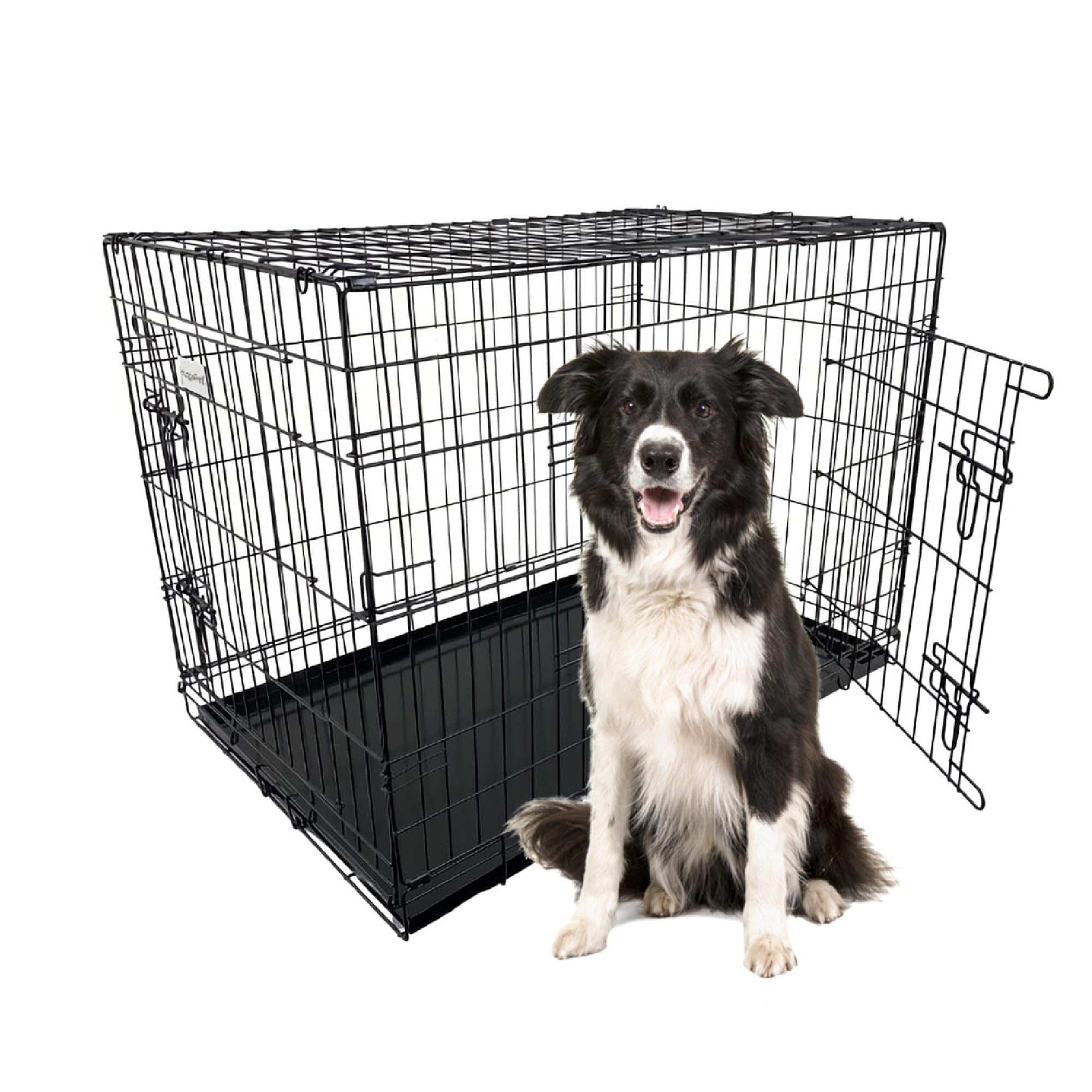 HugglePets Silver Metal Dog Puppy Cage Foldable XX-Large 122cm Dual Door with Locks, Car Home and Travel Crate