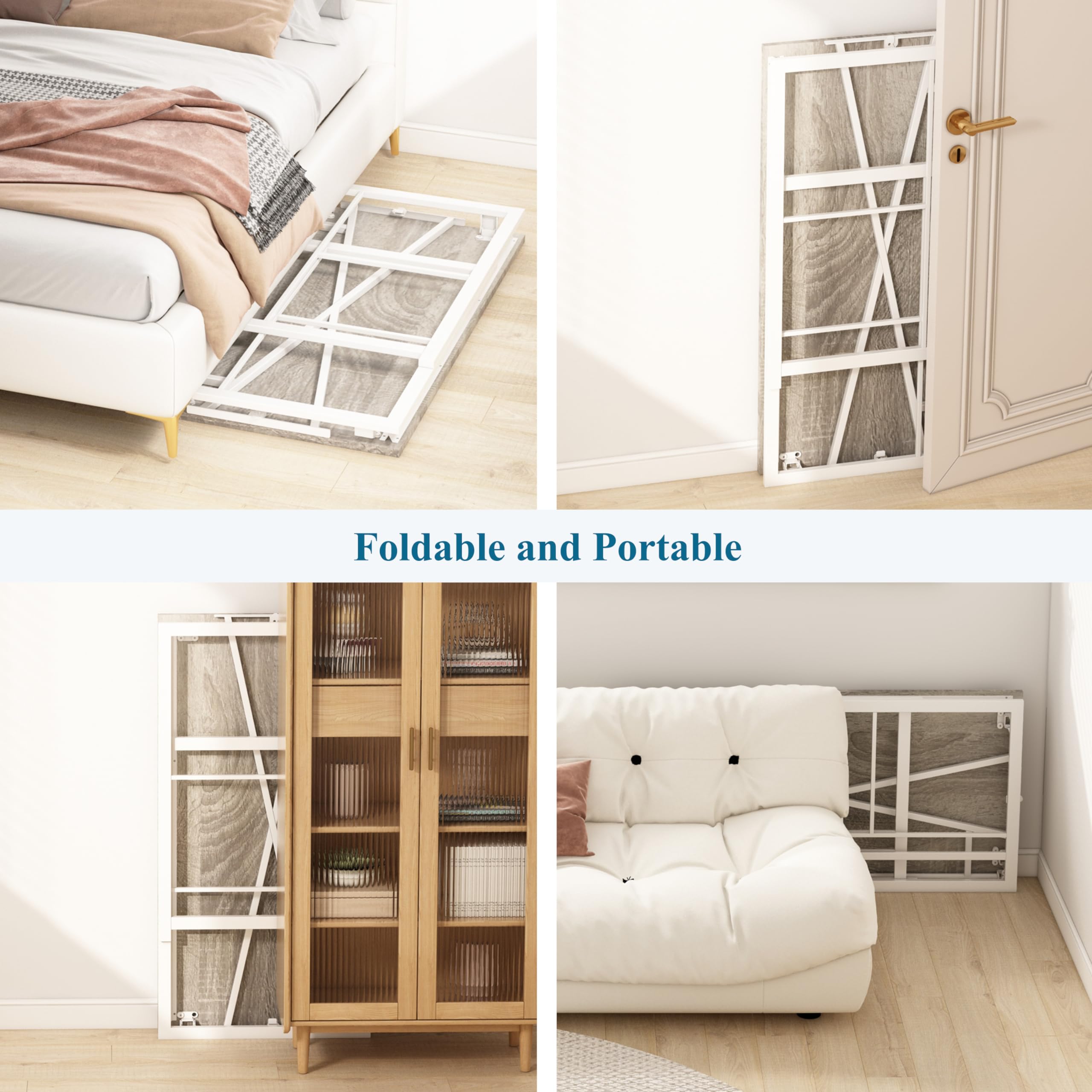 EMODA Folding Computer Desk 40 inch, No Assembly Needed Home Office Table Study Writing Gaming Desk, Beige