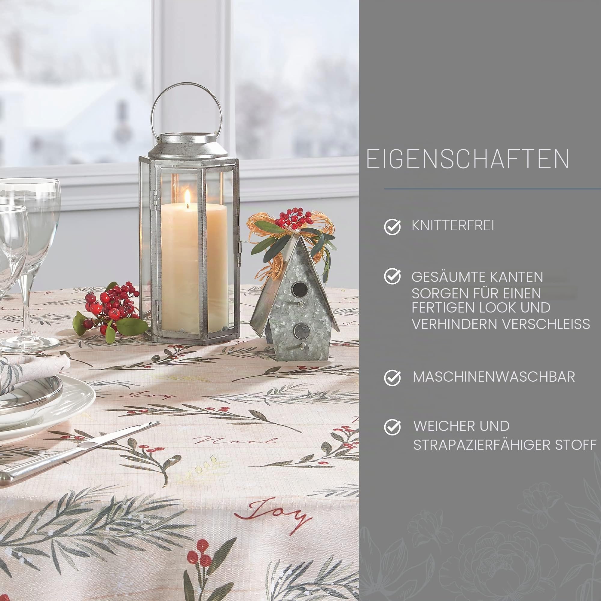 Elrene Home Fashions Weihnachts-Tischdecke mit Weihnachtsbaumbesatz, knitterfrei, 178 cm, rund