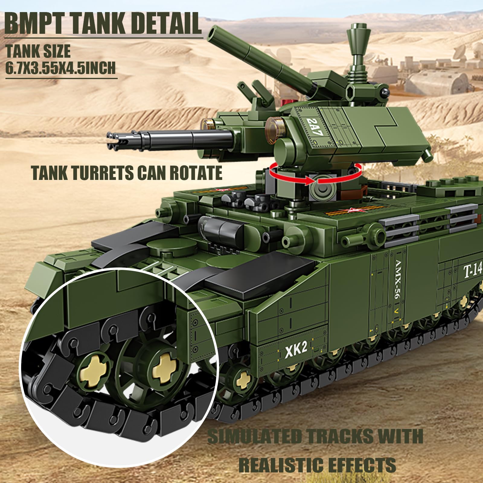 WW2 Army Tanks Toy Building Kit,4 in 1 Transferming Tank,1020Pcs