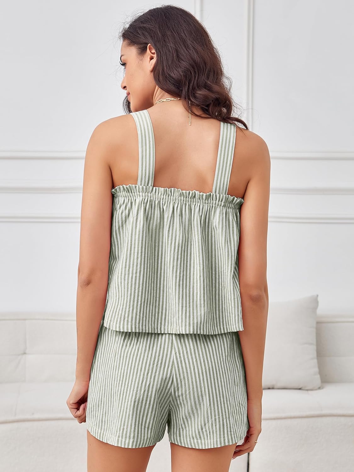 ANRABESS Womens Pajama Sets Striped 2 Piece Pjs Summer Ruffle Cute Tank Top and Shorts Sleepwear 2026 Comfy Soft Lounge Sets - Image 5
