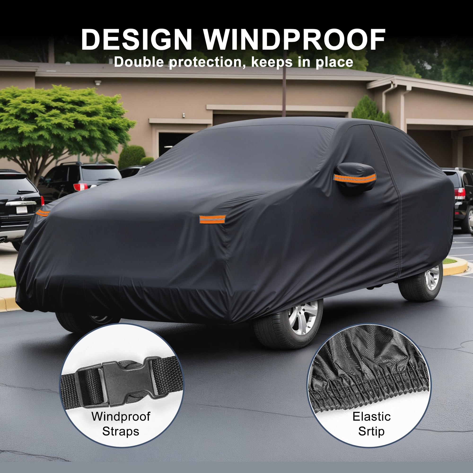X AUTOHAUX Pokrowiec samochodowy do Hyundai Tucson 210D-PU Outdoor Full Car Cover All Weather Waterproof Windproof Sun Rain Snow Protection with Driver Door Zipper Black