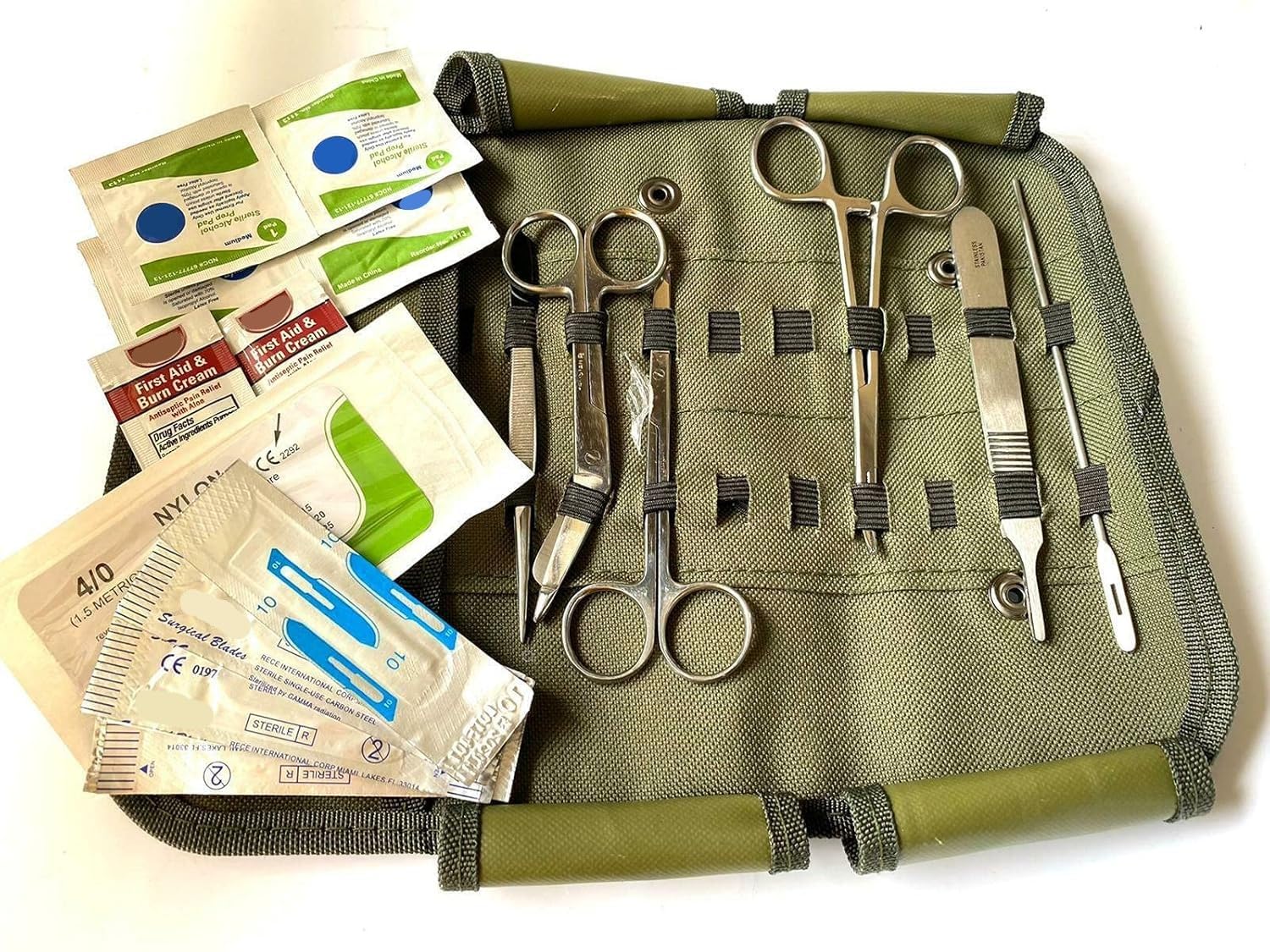 U.S. Military Surplus Medical Case Implements Forceps Hemostats Scissors Blades