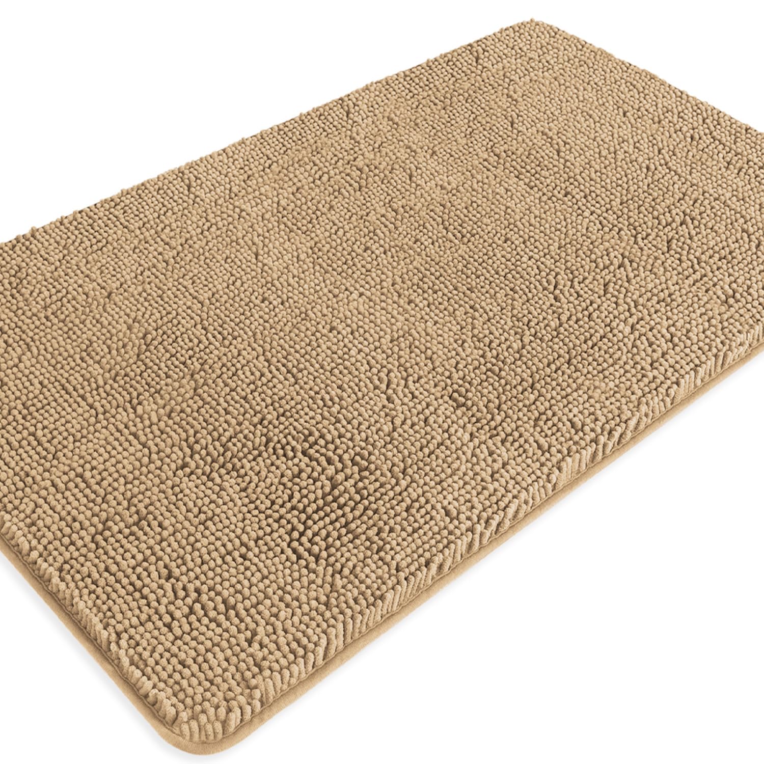 PureSwan Beige Bathroom Rugs – Absorbent and Washable Bath Mat, Non-Slip, Thick Soft Chenille Bath Rugs for Bathroom Floor, Shower, Sink - 26" x 44"