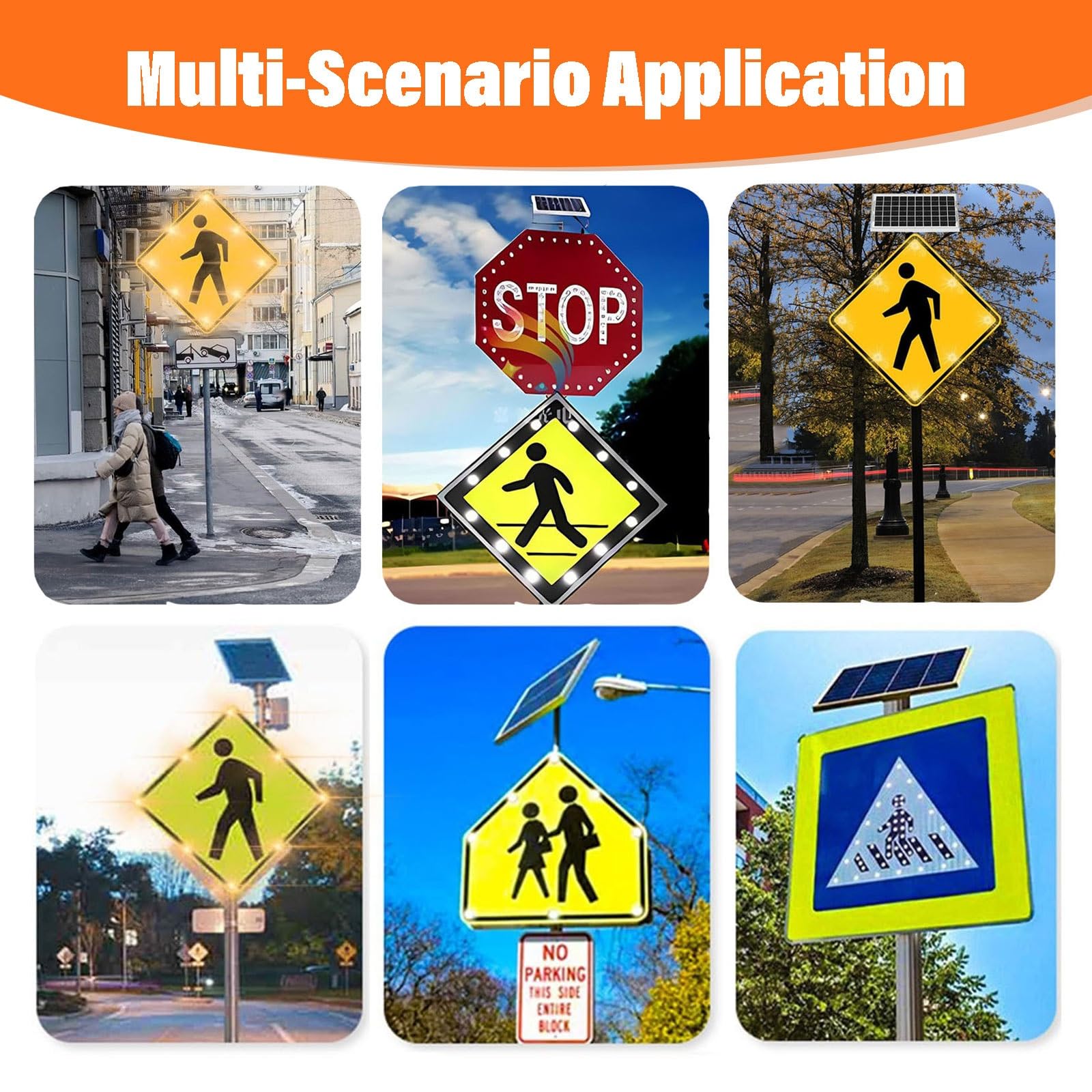 Señal LED de cruce peatonal – Señal de advertencia de tráfico reflectante de alta visibilidad con energía solar para escuela, carretera, entrada y áreas comunitarias