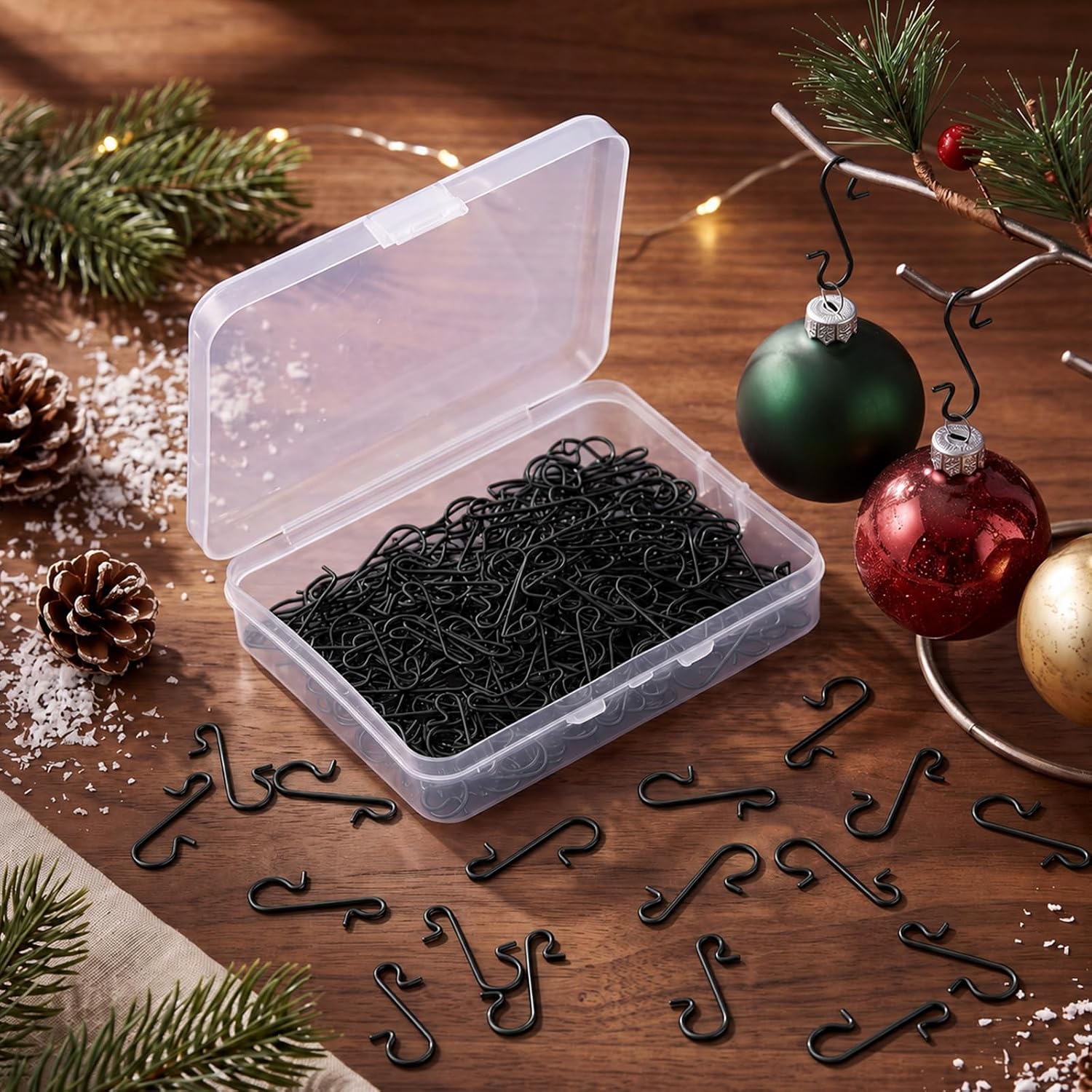 Tatuo 200 Pcs Christmas Ornament Hooks with Storage Box, Black image 5