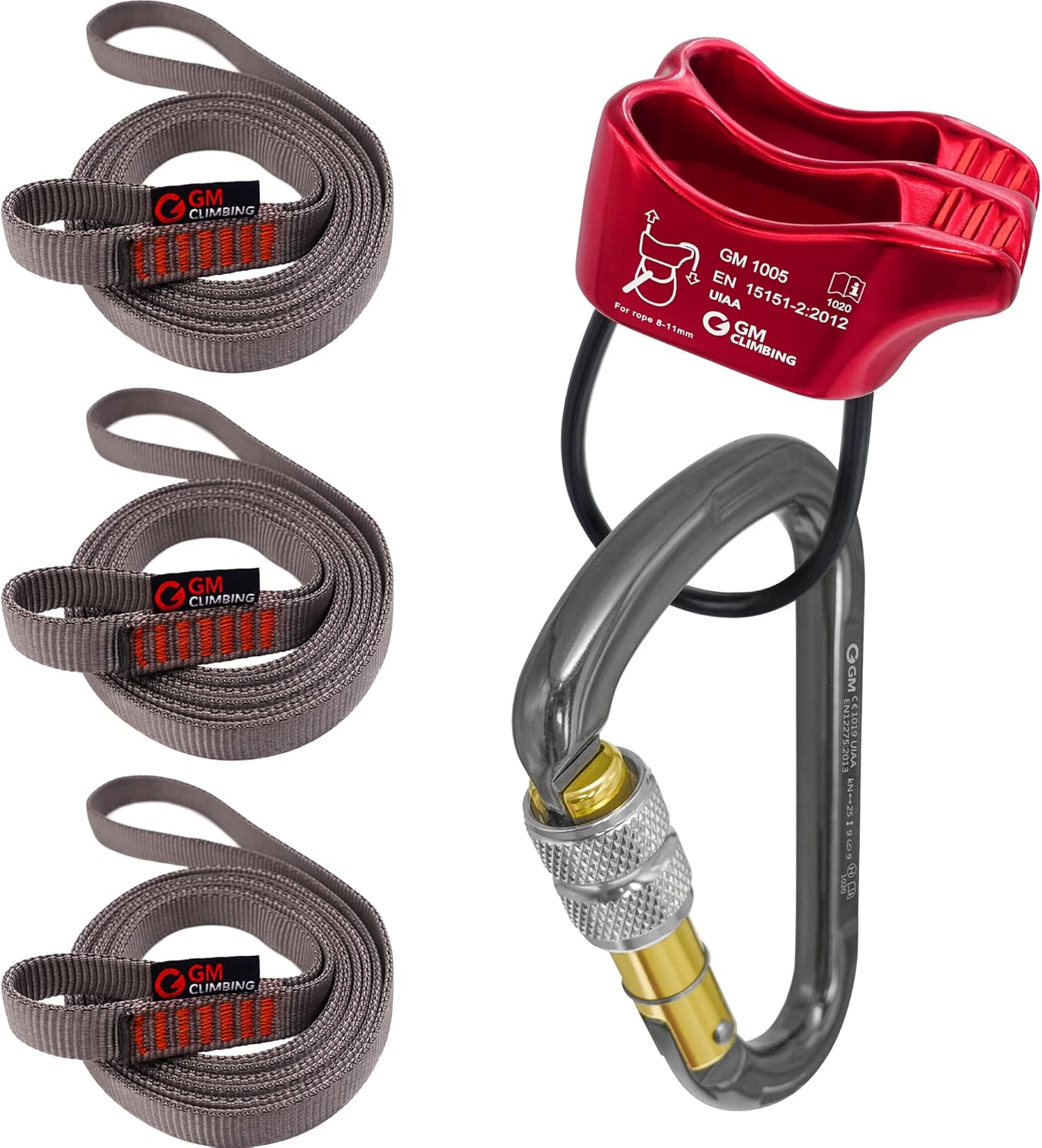 GM CLIMBING Pack of 3 16mm Nylon Sling Runner 60cm / 24inch (Gray) + Belay Device Package : Sports & Outdoors