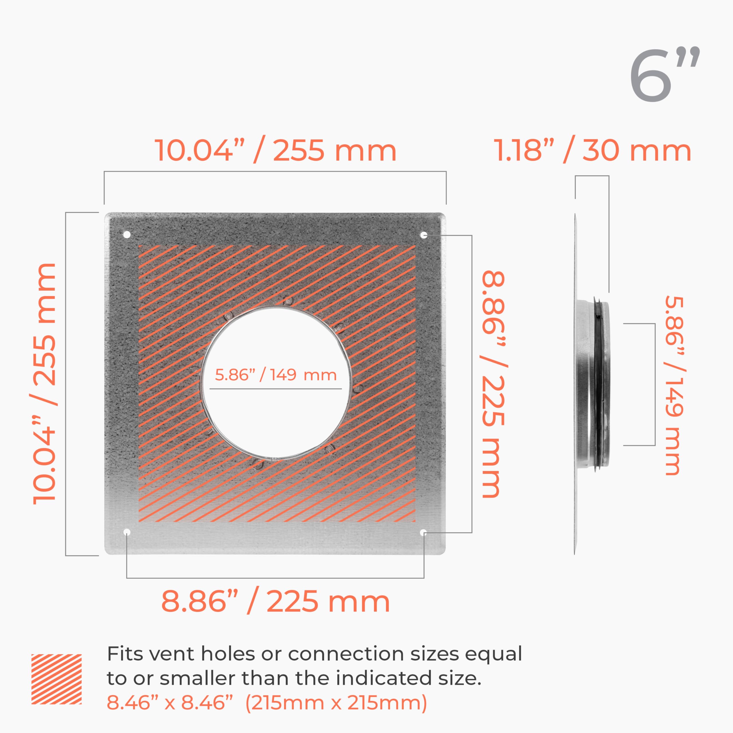 Soporte de pared y techo de 6 pulgadas – Brida de conector de conducto con sello de goma EPDM – Placa adaptadora para tubos redondos – Resistente a la corrosión – Ideal para extractores,