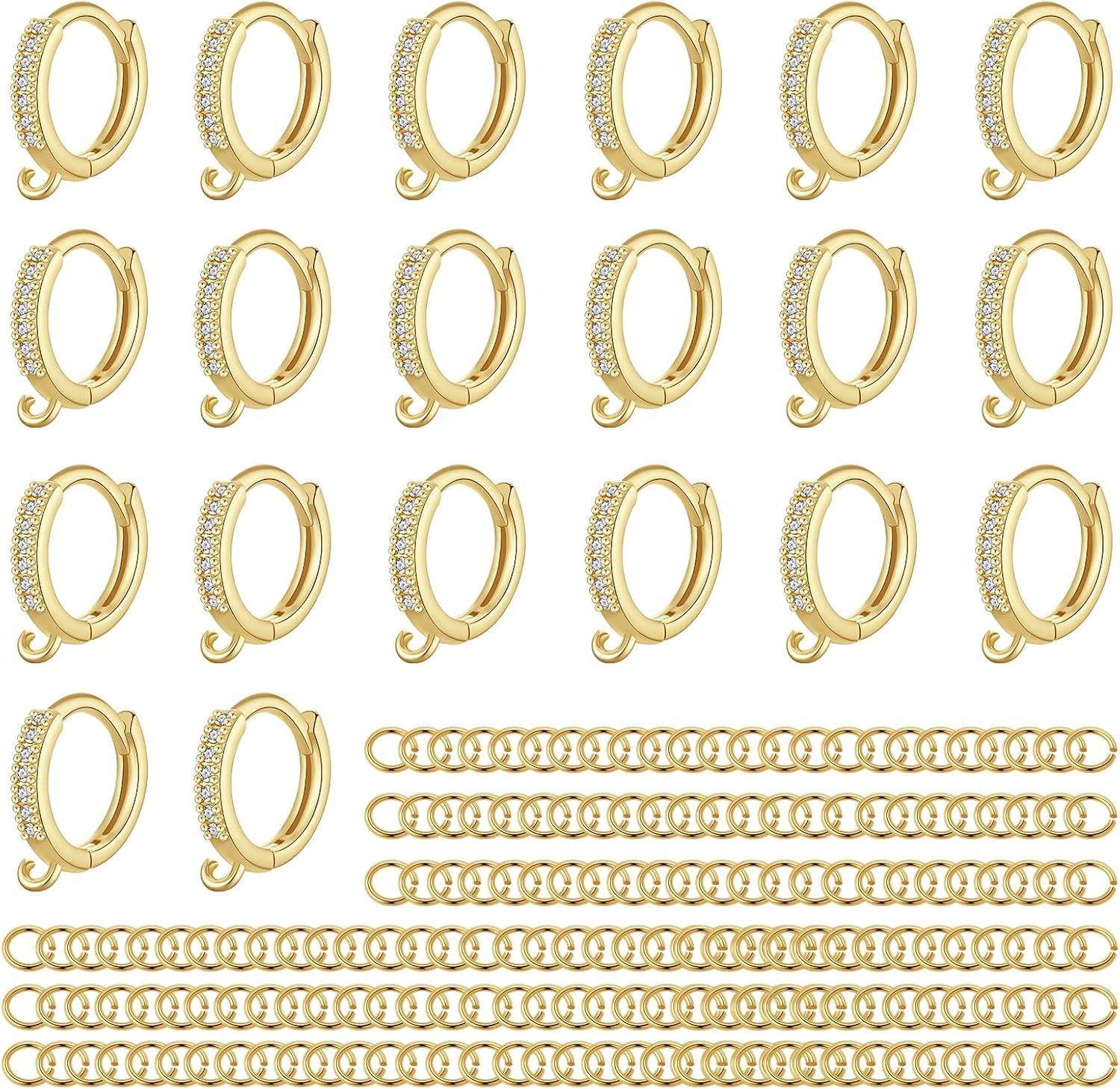 14K Gold Plated Huggie Hoop Earring Findings 120PCS Cubic Zirconia Hoop Earrings with Jump Rings Hypoallergenic Round LeverBack Earring Components Findings