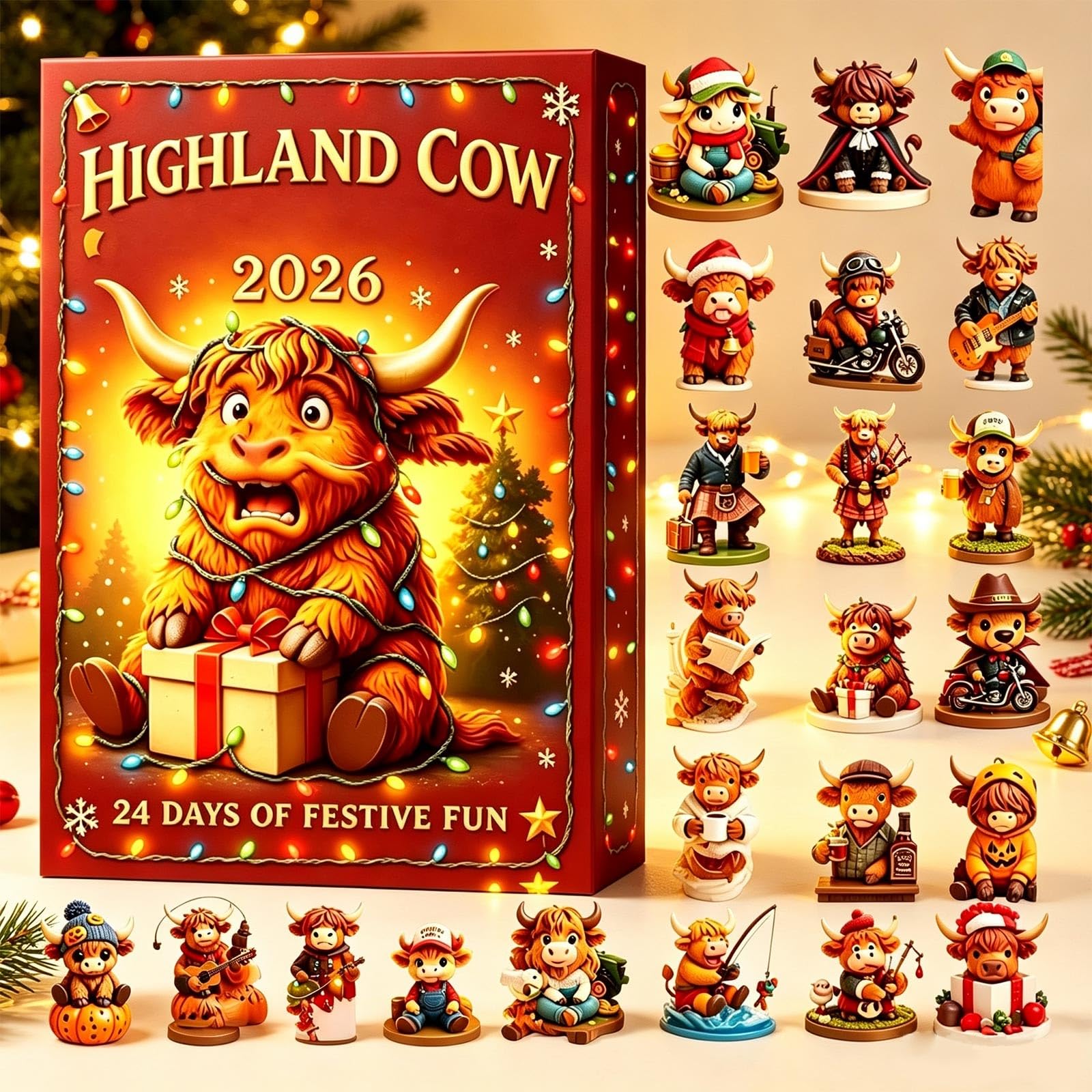 Highland Cow Advent Calendar 2026, 3D Countdown Calendar (3D-A)