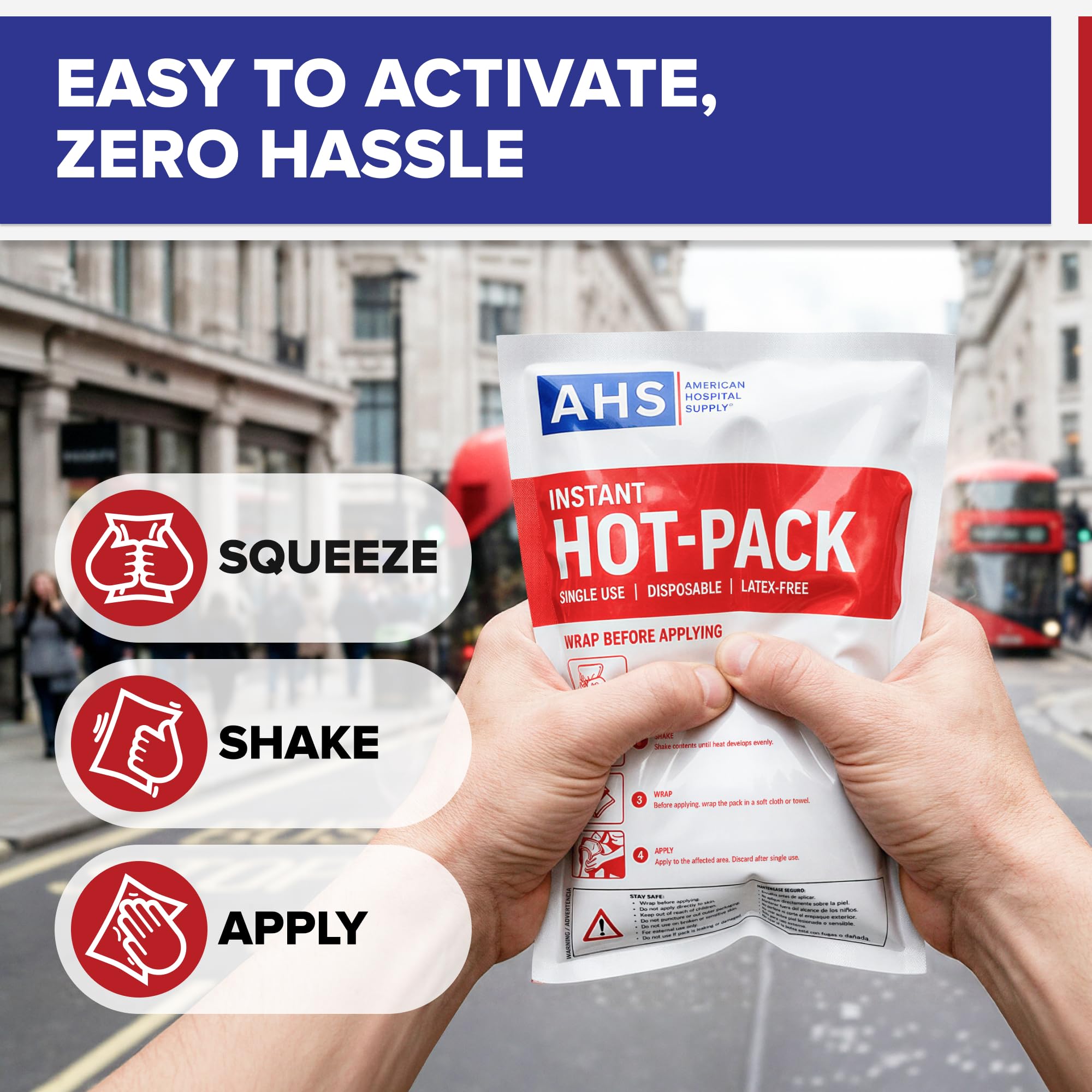 American Hospital Supply Instant Hot Pack 6 x 9 pulgadas, terapia de calor rápida de un solo uso para aliviar el dolor, compresa caliente portátil, caja de 24