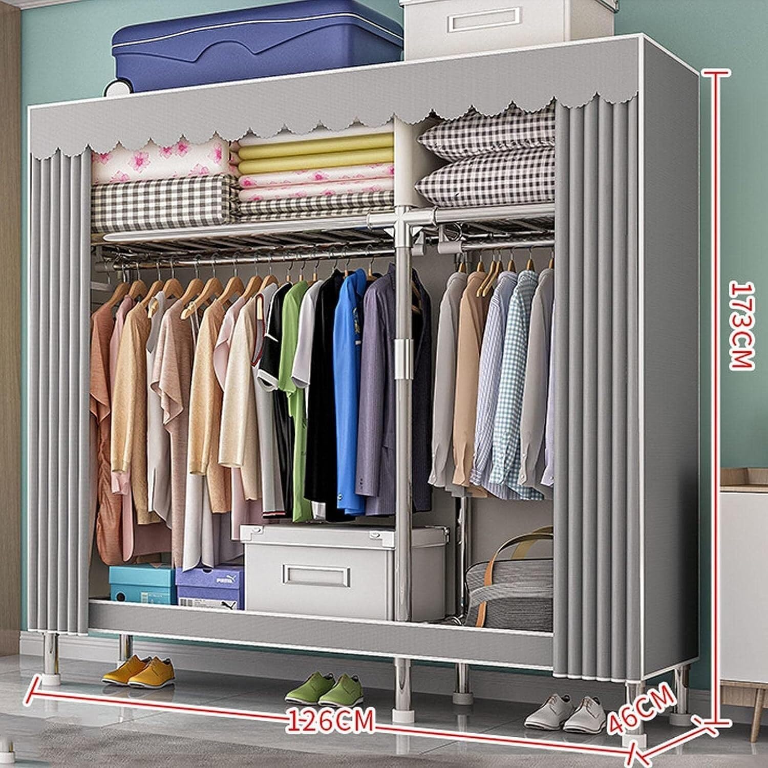 Armadio Scaffale Scaffale Armadio Portatile Armadio Armadio Indipendente Con Coperchio Appeso E Contenitore Armadio Portatile per Soggiorno(126 * 46 * 173cm)
