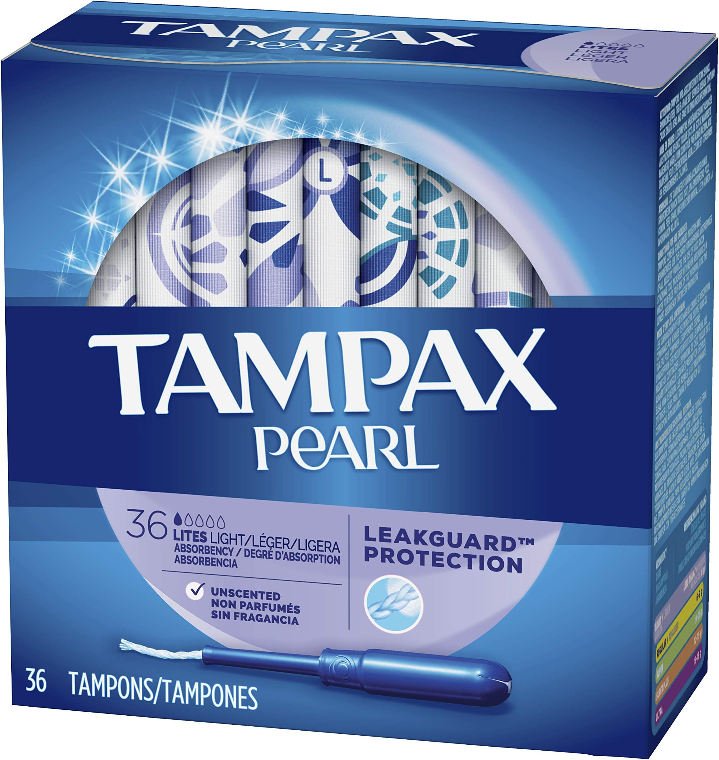 Pearl Plastic Tampons, Light Absorbency, Unscented, 36 Count (Pack of 2),Packaging May Vary