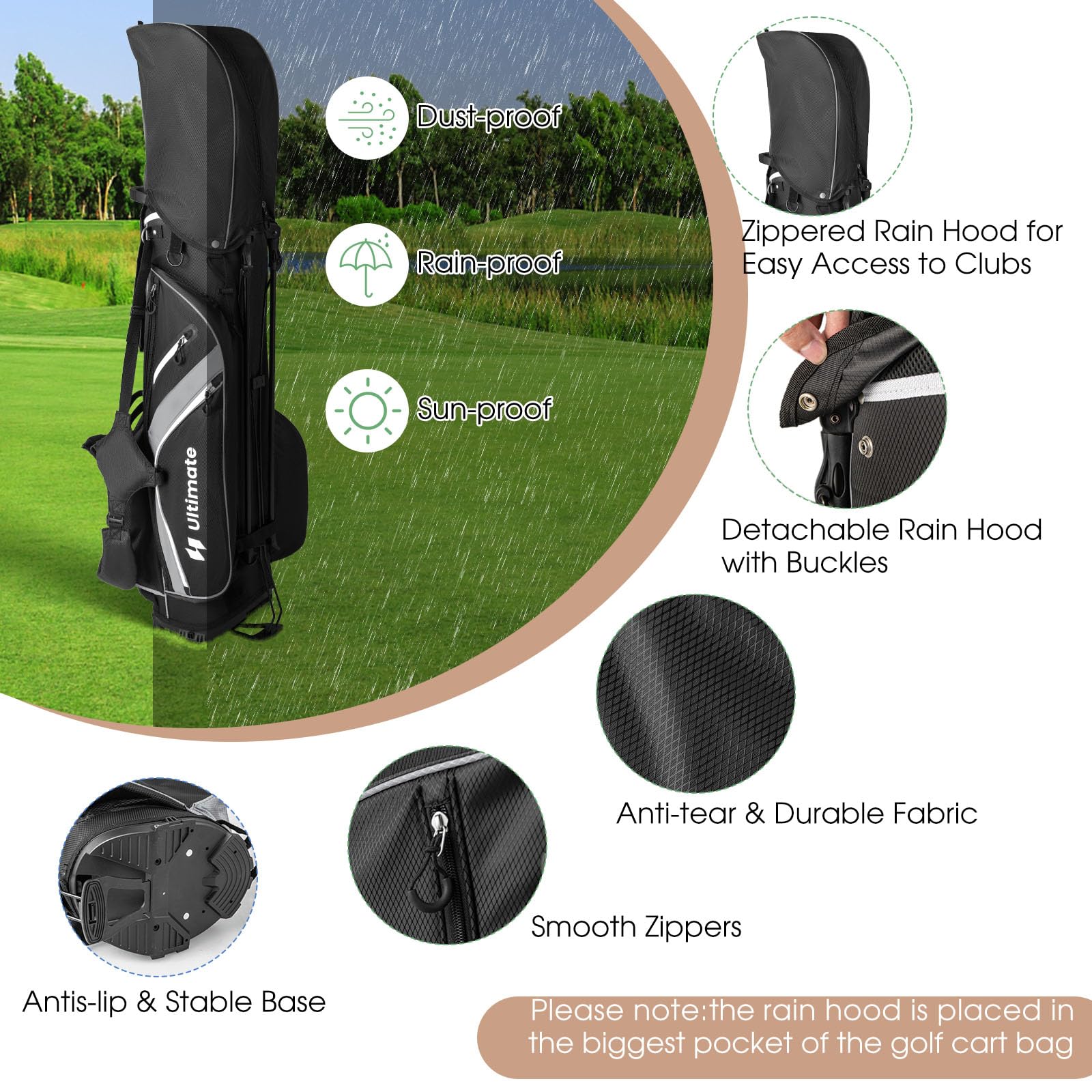 LIFEZEAL Borsa da golf con supporto, borsa da golf a 14 scomparti, borsa da golf leggera con doppie bretelle, 6 tasche con cerniera, custodia antipioggia, per uomini e donne