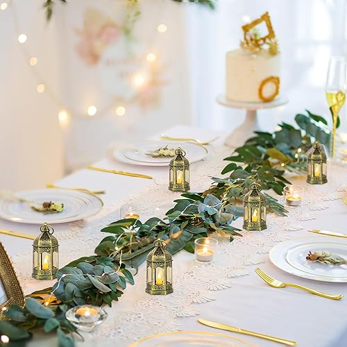 Miniatura 2 de Mini faroles decorativos para centro de mesa de boda 20 piezas de Romadedi colgantes pequeños faroles dorados a granel con velas LED parpadeantes