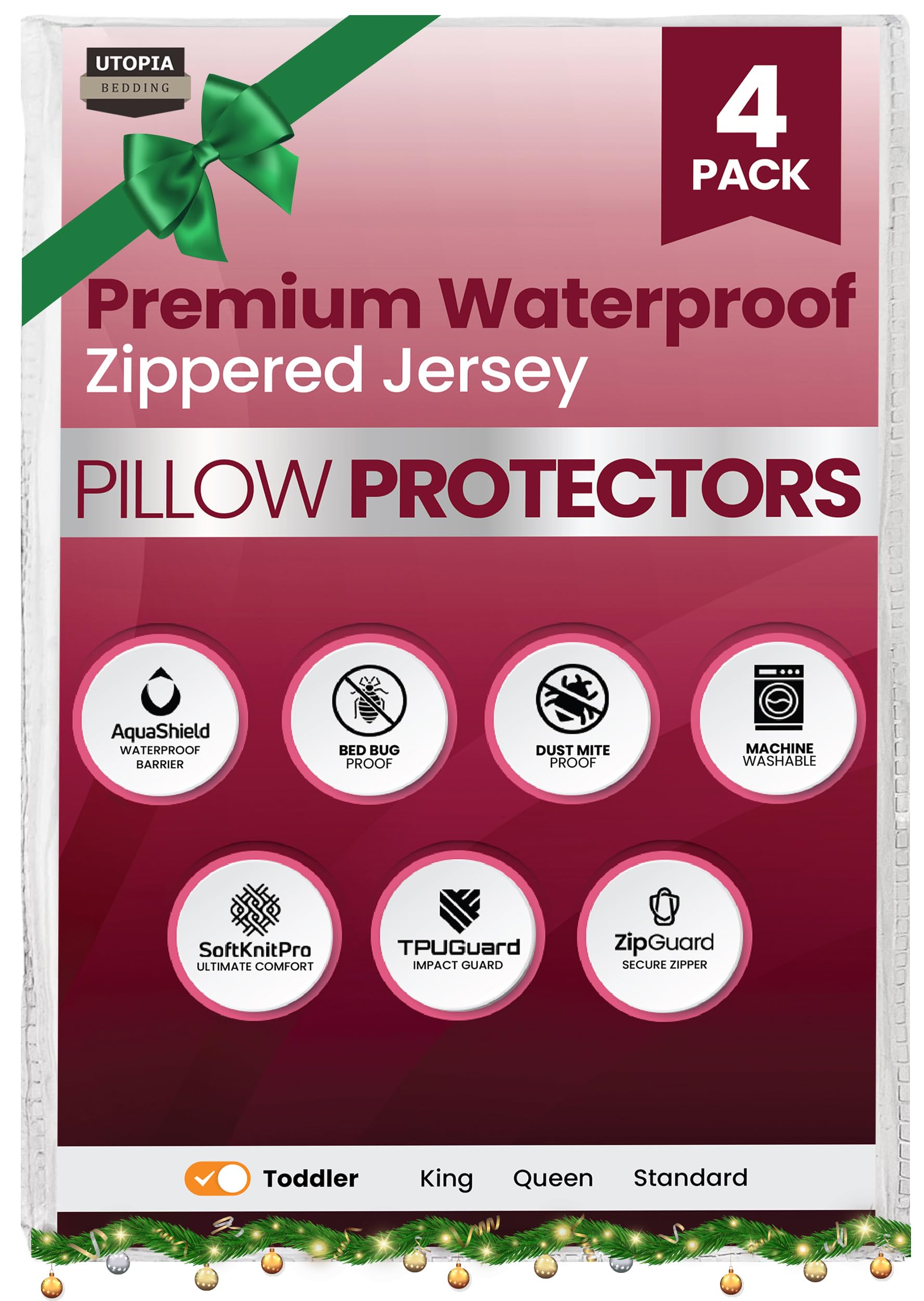 Utopia Bedding Set of 4 Waterproof Pillow Protectors with Toddler Size (White), Ultra Soft Pillow Covers, Bed Bug and Dust Mite Proof Pillow Encasements, Moisture Wicking Pillow Cases