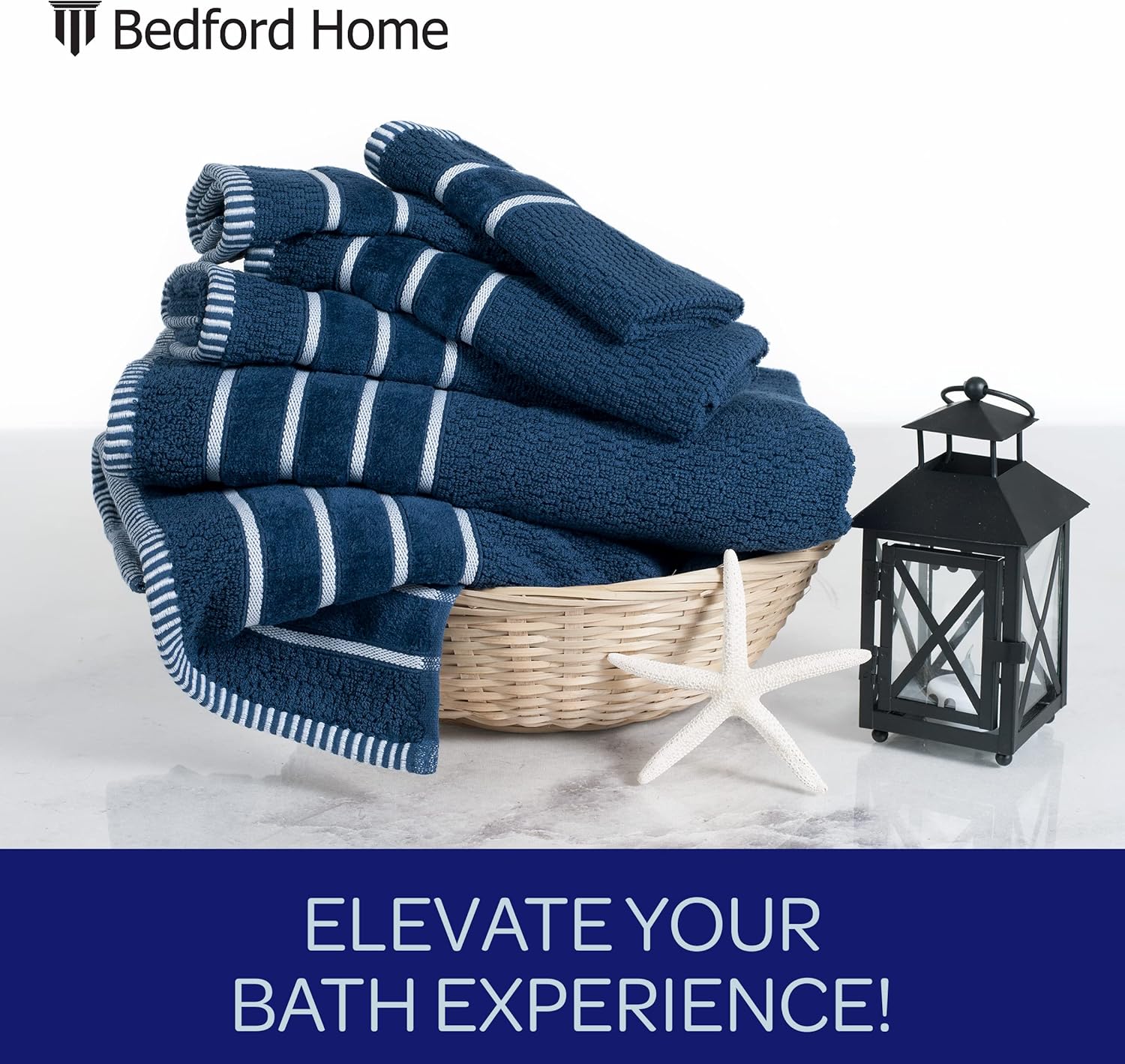 Bedford Home Home 100% Cotton Rice Weave 6 Pc Towel Set-Navy