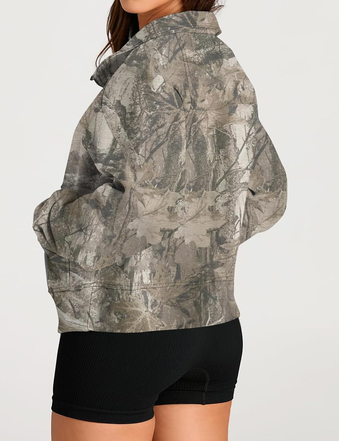 Womens Camo Half Zip Hoodies Fleece Cropped Pullover Sweatshirts Quarter Zipper Fall Winter Outfits Clothes 2025 - Image 5