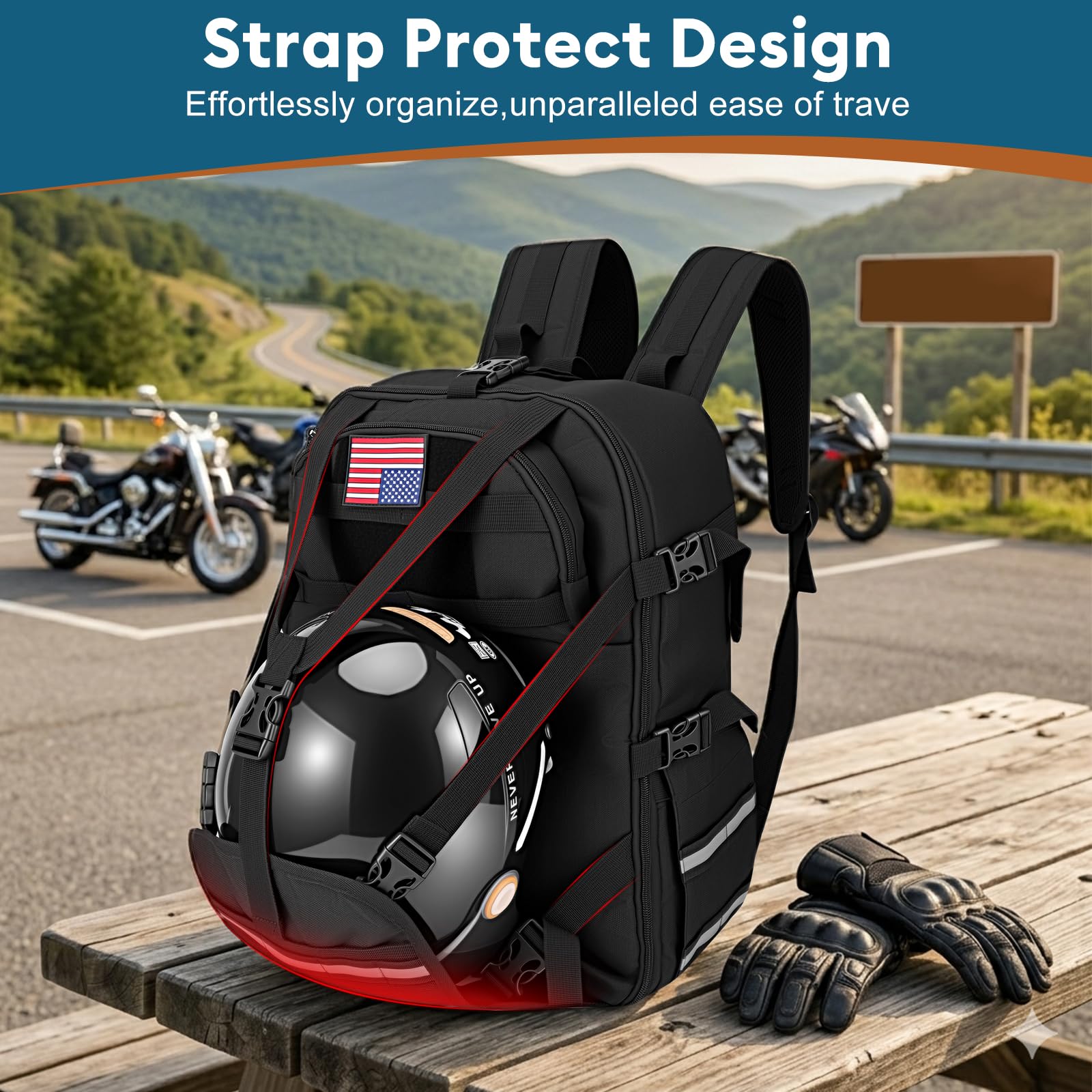 Zaino casco 35L per motociclismo | Custodia per casco da ciclismo, impermeabile, estensibilità fino a 180°, zaino da viaggio per uomo