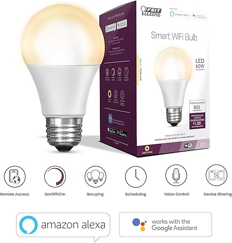 Miniatura 11 de Feit Electric OM60927CAAG Bombilla LED Inteligente A19 Equivalente a 60W, WiFi Regulable, No Requiere Concentrador, Alexa y Google Assistant, 4.4"
