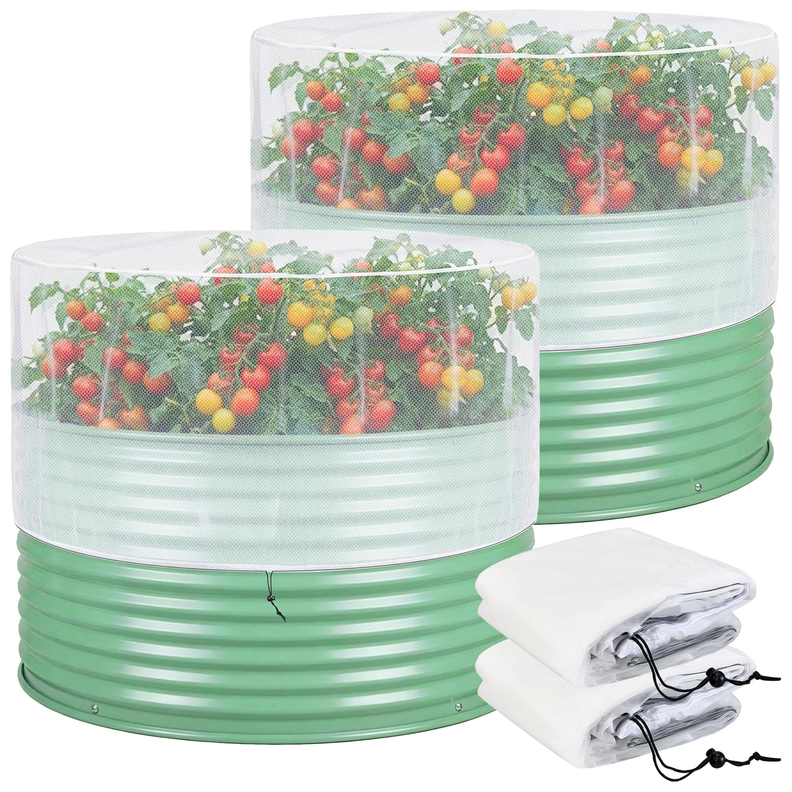 Photo 1 of 2 Pack Garden Netting Cover for 2 FT Dia x 1 FT H Round Raised Beds, Fine Mesh Plant Cover with Drawstring, Raised Bed Bug & Bird Barrier Screen for Vegetables, Herbs and Flowers