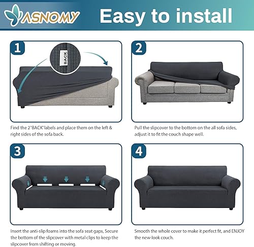 Vista 139 de Asnomy Couch Covers for 3 Cushion Couch Stretch Sofa Covers Slipcovers, Pet Protector Furniture Covers for Dogs Cats Spandex Jacquard Fabric Small