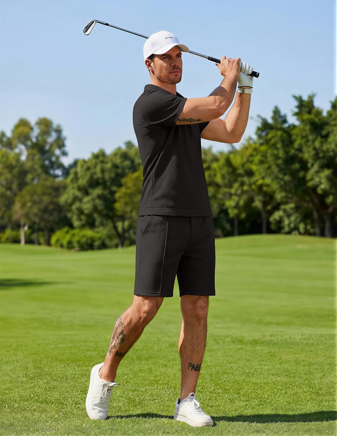 COOFANDY Men Short Sets 2 Piece Outfits Casual Quarter Zip Polo Shorts Sets Textured Summer Outfits Fashion Tracksuit Golf