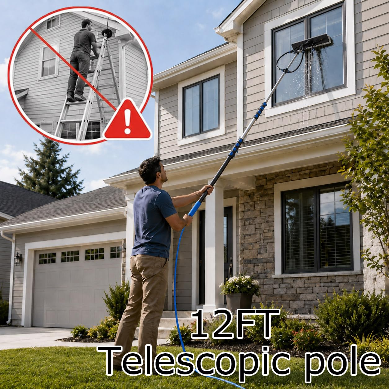 Teleskop Waschbürste Mit Wasseranschluss Für PV Anlagen 35CM Brush,12FT