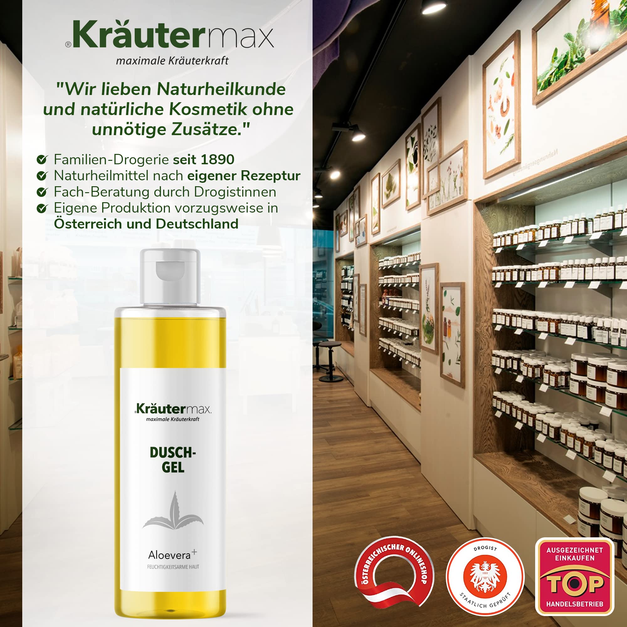 Krutermax Aloe Vera Duschgel Reinigungsgel mit Aloevera Gel fr Krper und  Haare 1 x 250 ml - Erfrischende Pflege und Schonende Reinigung : Amazon.de:  Kosmetik