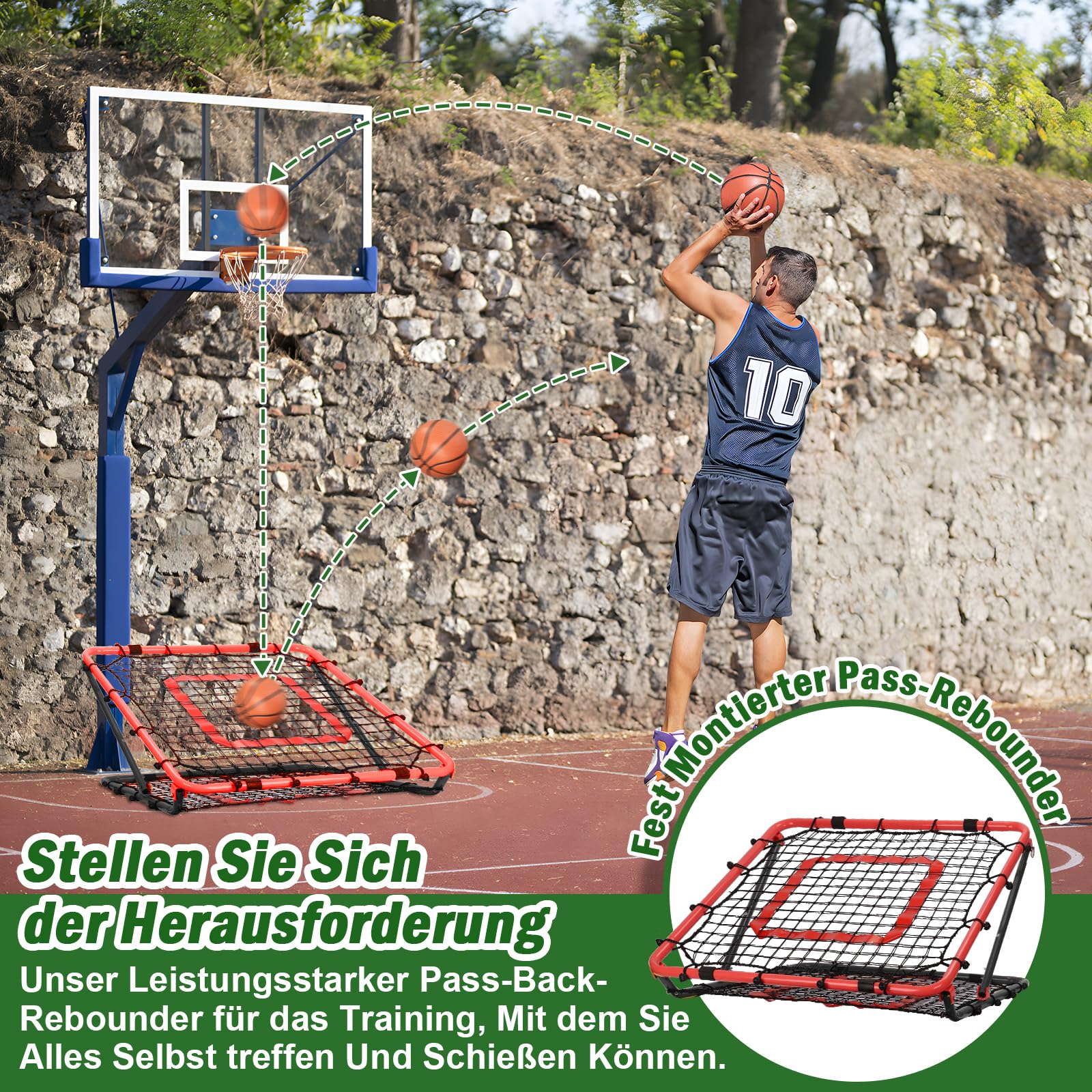 Rebounder für Fußball 85x85cm, Fußball Rebounder, Verstellbar mit 8 Winkeln, Doppellagiges Netz, Geeignet für das Ausübung Verschiedener Ballsportarten, Ideal für Teenager & Erwachsene