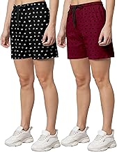 Relax Fit Shorts with Floral Prints, Breathable Cotton Fabric with Drawstring Waistband Closure, for Women,Pack of 2