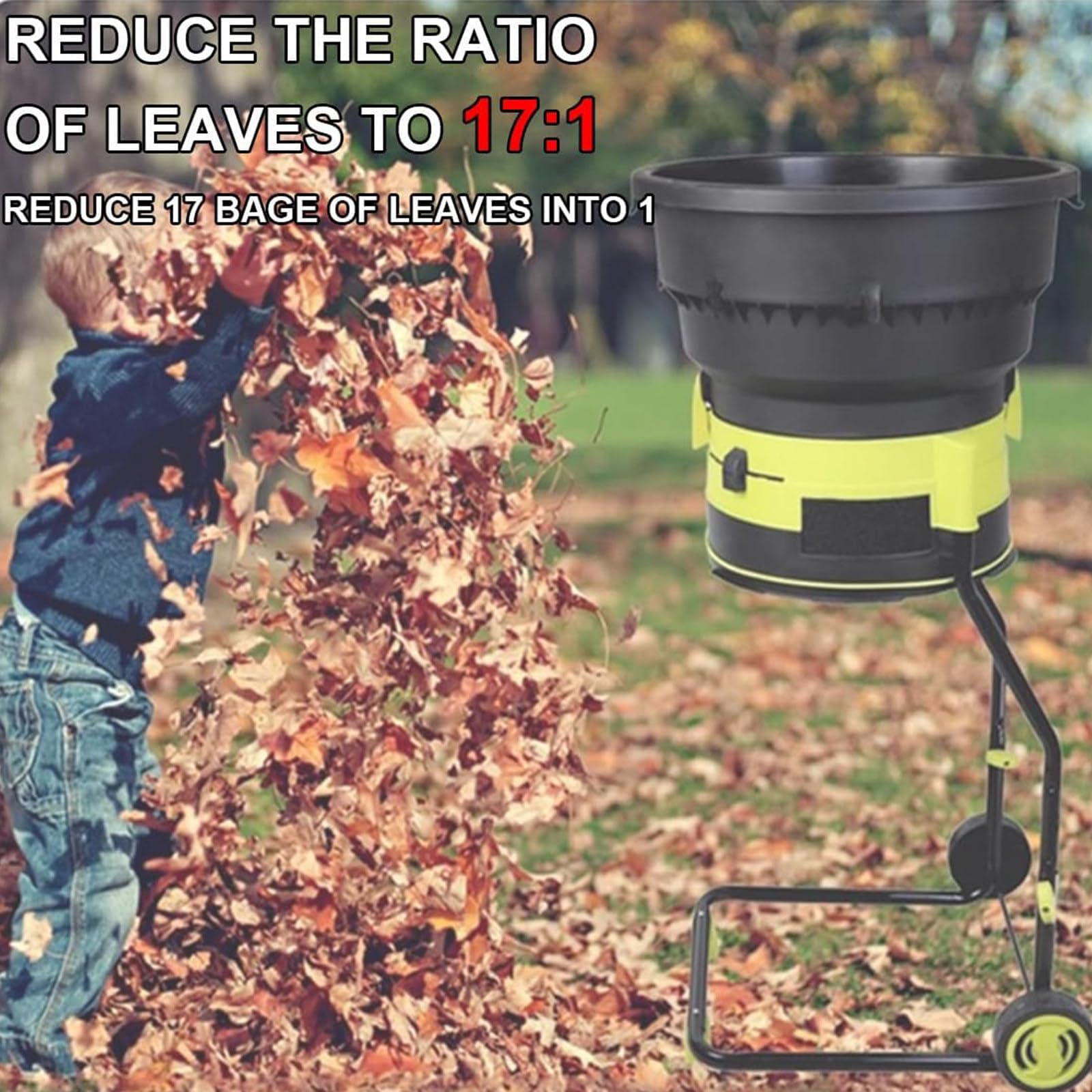 Trituradora eléctrica de hojas, trituradora de jardín de 2500 W con 8000 rpm, diámetro de embudo de 54 cm, rastrillo, bolsa de almacenamiento, ideal para limpieza de patio, cable de