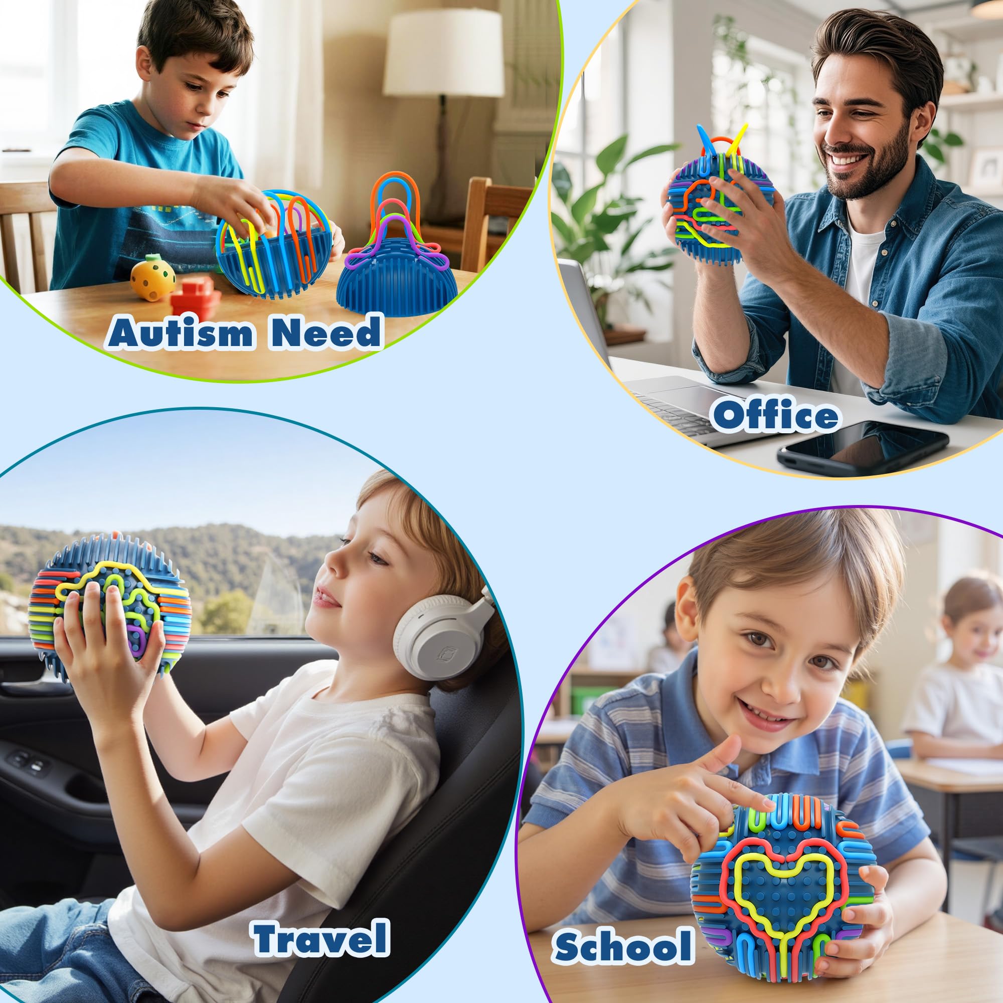 Jouets sensoriels pour enfants, balle d'activité sensorielle avec 24 cordes et base d'affichage, jouets sensoriels, jouets de voyage pour l'autisme, le TDAH, apaisant, soulagement du stress
