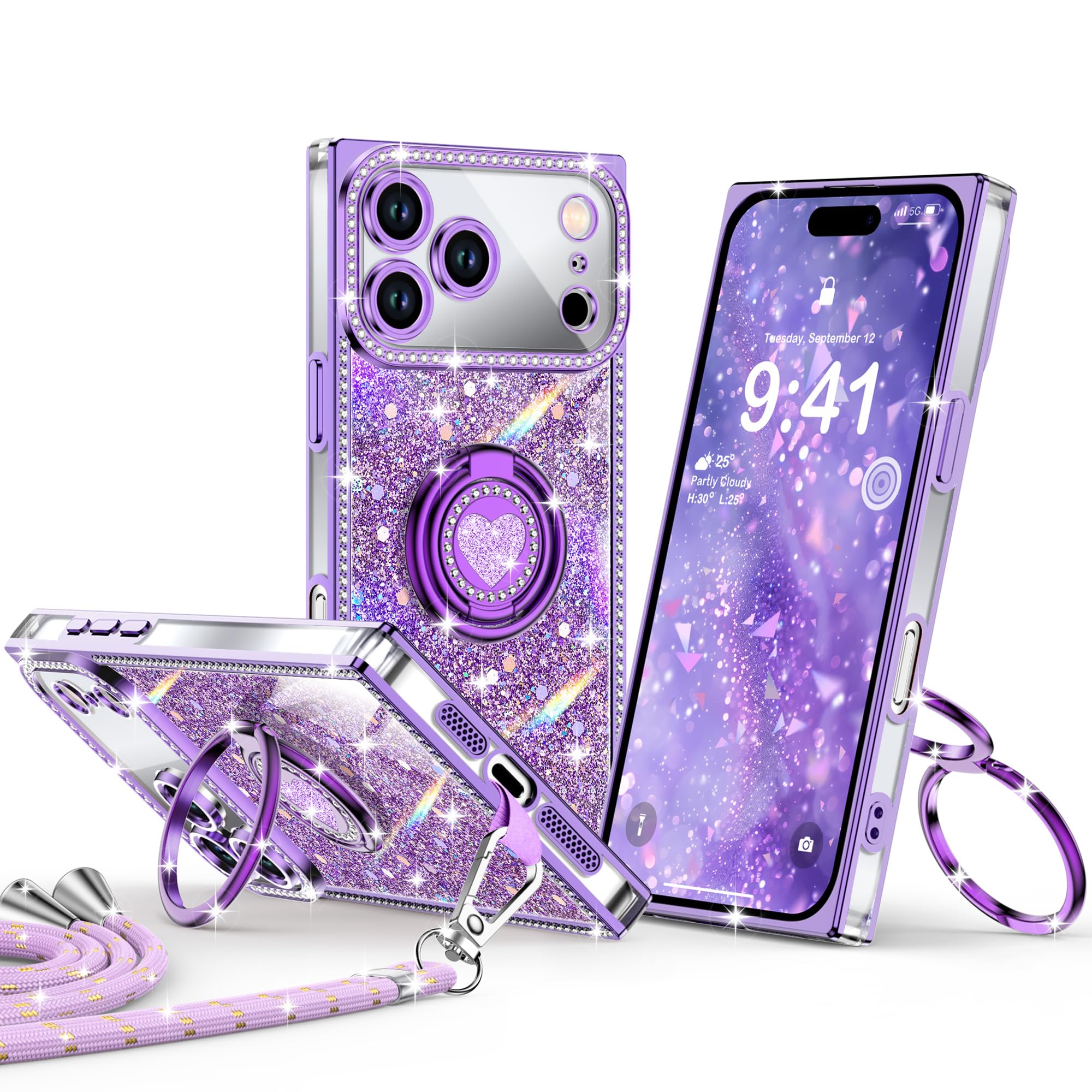 Amazon.co.jp: XYZ iPhone 17 Proケース、スタンド付きキラキラ光る
