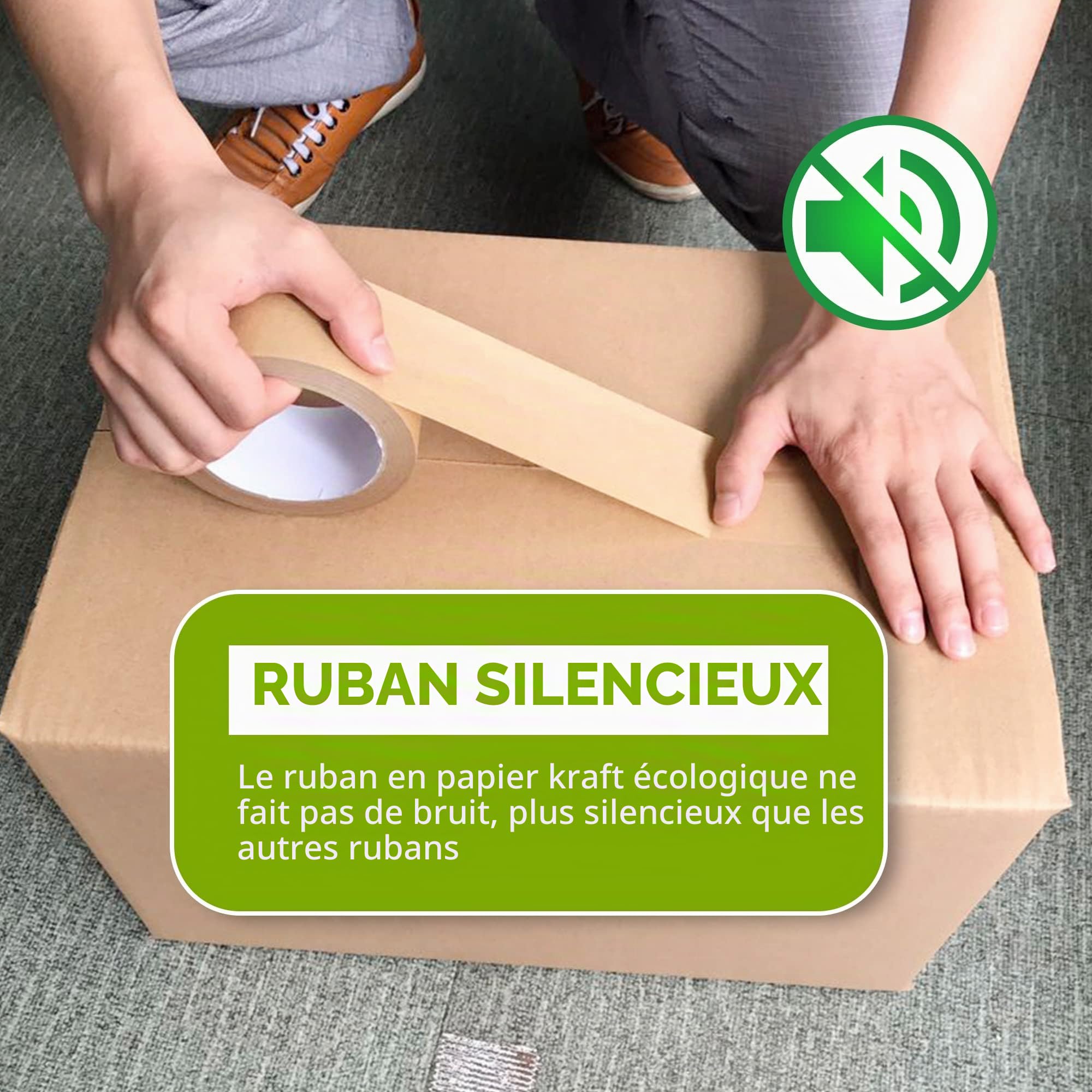 TAPEBEAR Ecologique Ruban Adhésif En Papier Kraft, Marron Ruban Adhésif D'emballage, Biodégradable Ruban Papier D'emballage, Sans Plastique, Totalement Recyclable, Lot de 6, 2inch x 60yard