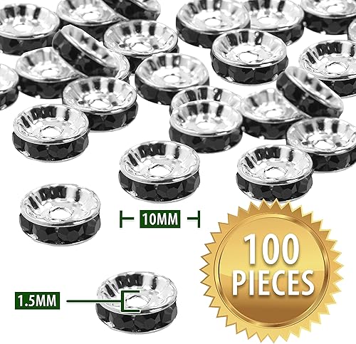Miniatura 2 de Mandala Crafts 100 cuentas espaciadoras de Rondelle negras para la fabricación de joyas, cuentas Rondelle de 0.394 pulgadas (0.394 in), cuentas de