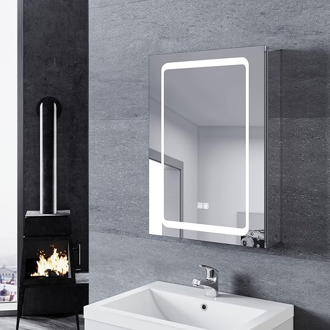 SONNI Armoire à miroir LED avec éclairage 50 × 70 cm En aluminium