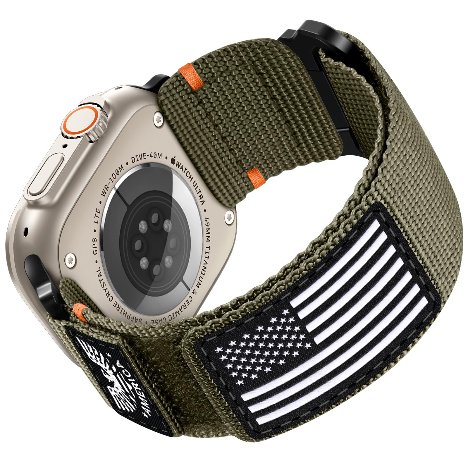 Bandletic Rugged Strap Compatible with Apple Watch Ultra 2 Band 49mm for iWatch Bands 46mm 45mm 44mm 42mm(S3/2/1) Men, Soft Woven Flag Wristbands