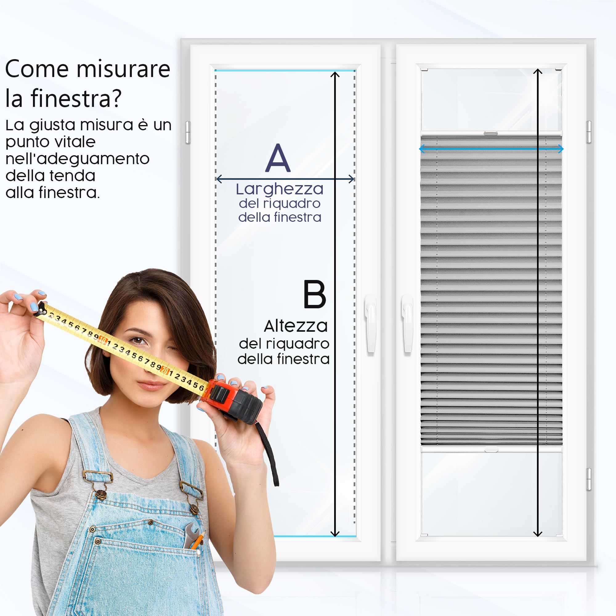 Concept Crystal® Tenda plissettata a nido d'ape PERSONALIZZATA CON FORATURA – Realizzata su misura – 6 diversi colori – Tende termiche oscuranti a nido d'ape per finestre (Altezza da 50 cm a 149 cm)