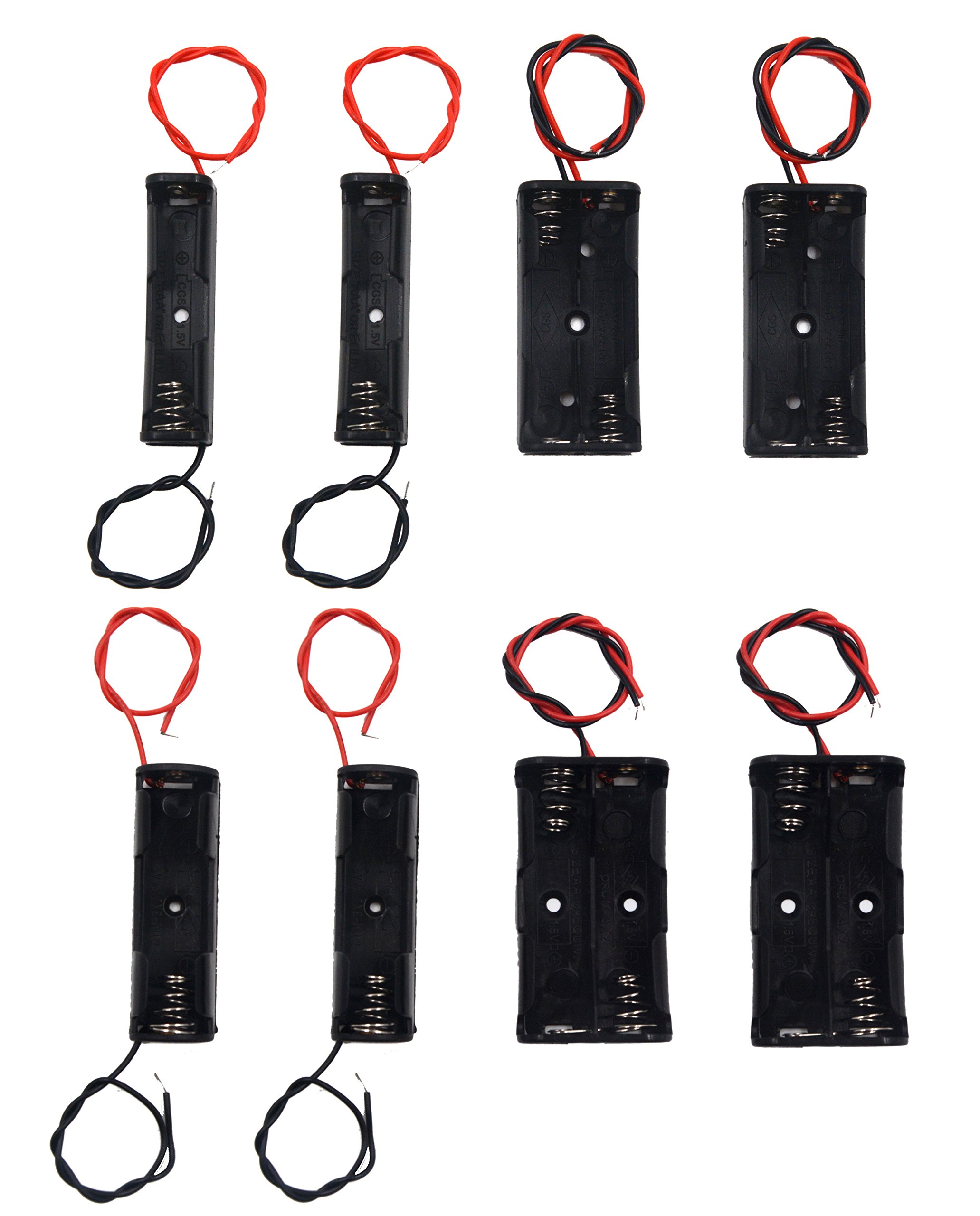 LampVPath (Pack of 8 Battery Holder Bundle 2Pcs1 X 1.5VSingle AA, 2Pcs2 X 1.5V AA, 2Pcs1 X 1.5VAAA, 2Pcs 2 AAA Battery Holder with Leads